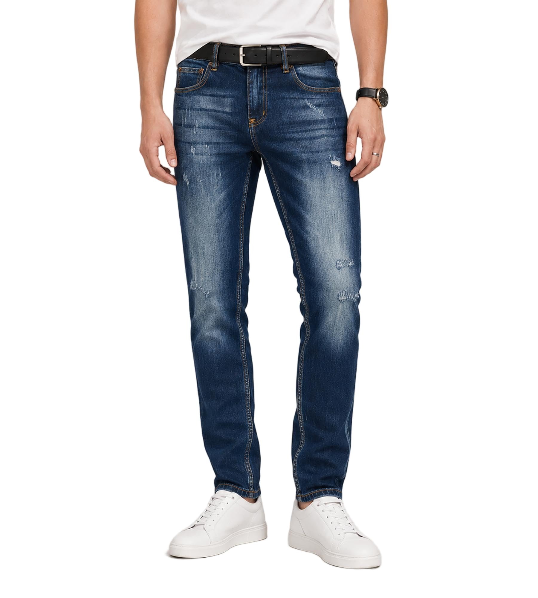 Slim jeans, washed shirt, late hour — Eisengrid Men's Slim Tapered Jeans, Mid Rise Stretch Denim, Washed Finish