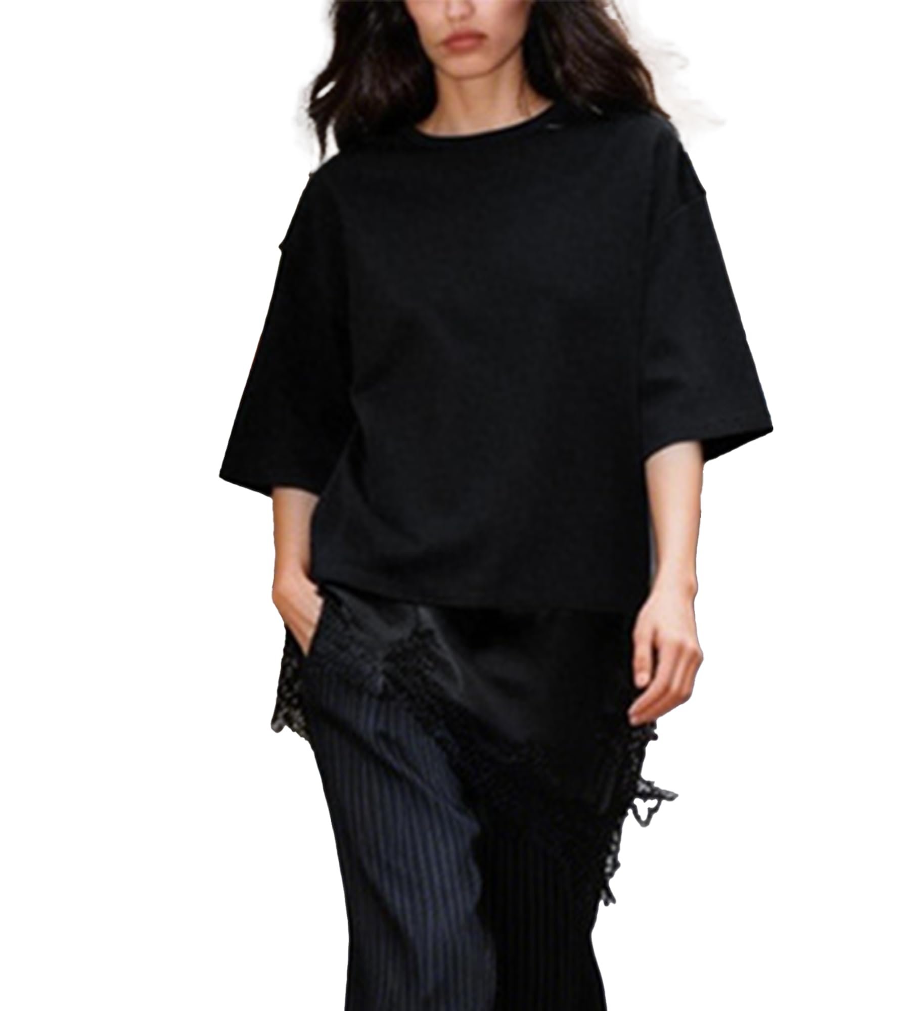 Black tee, but read the fine print — Colorful world Women Lace T-Shirt Oversized Fashion Clothes(Black,M)