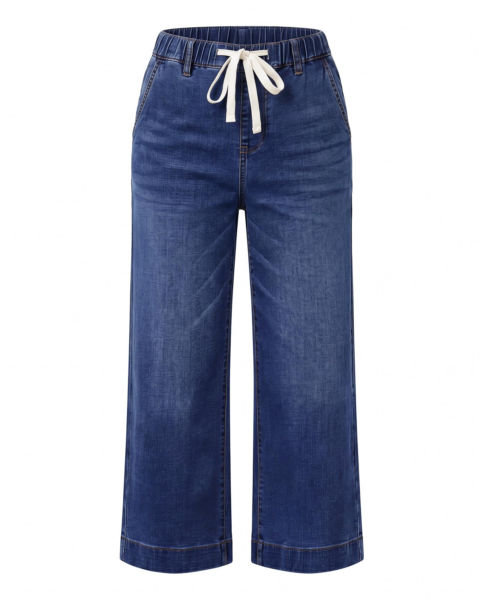 Cropped vest, long elevator ride — Grapent Capris Jeans for Women Trendy Wide Leg Capri Pants High Waisted Pull On Elastic Waist Summer Stretch Denim Jeans