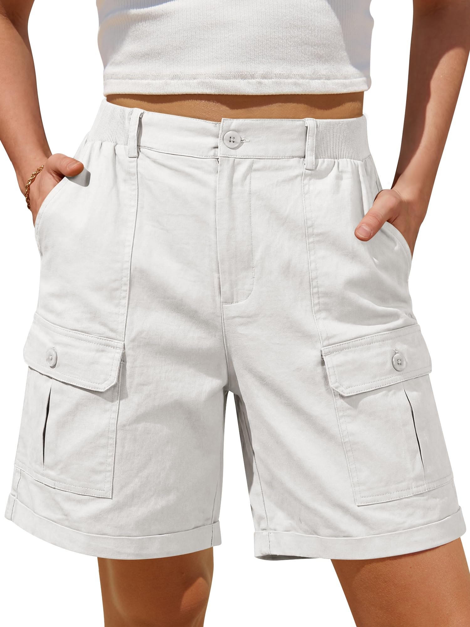I wore Shirt; the day developed a personality — Anrabess Bermuda Shorts for Women Cargo with 6 Pockets