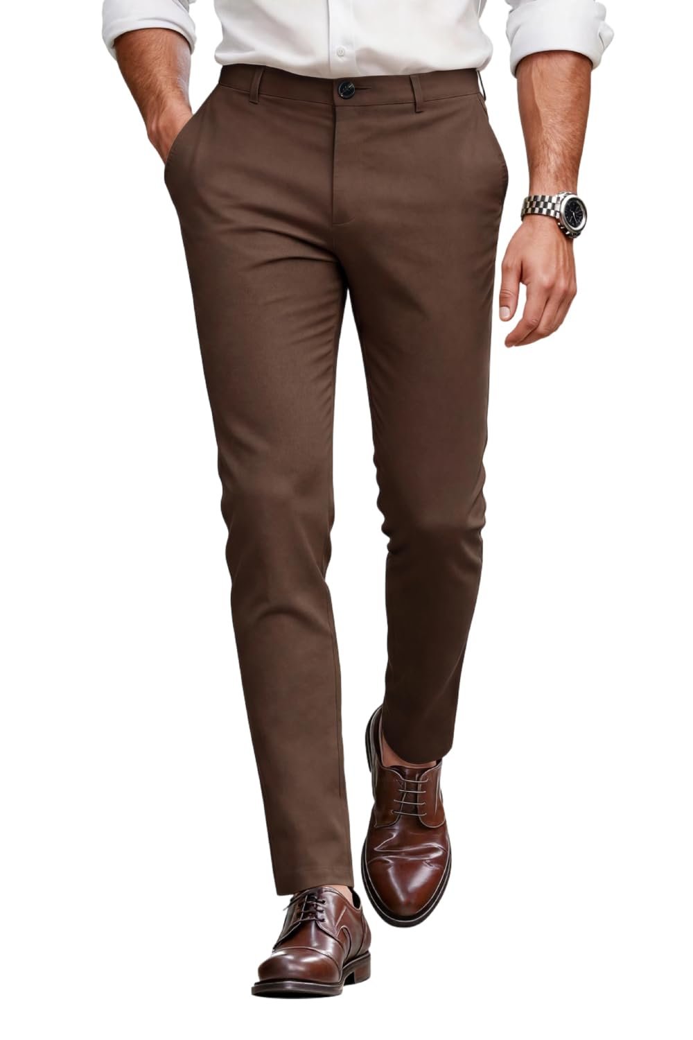 Fur hood up top, slacks down below — Gingtto Mens Dress Pants Slim Fit Chinos Stretch Slacks
