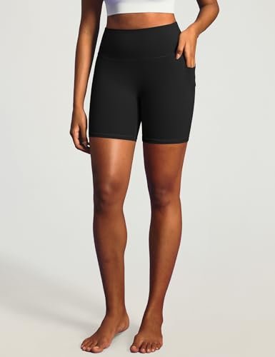 Kept it simple: brown scallops, white tank, black bikers — Iuga Butt Lifting 6'' Biker Shorts Women with Pockets Tummy Control Yoga Short