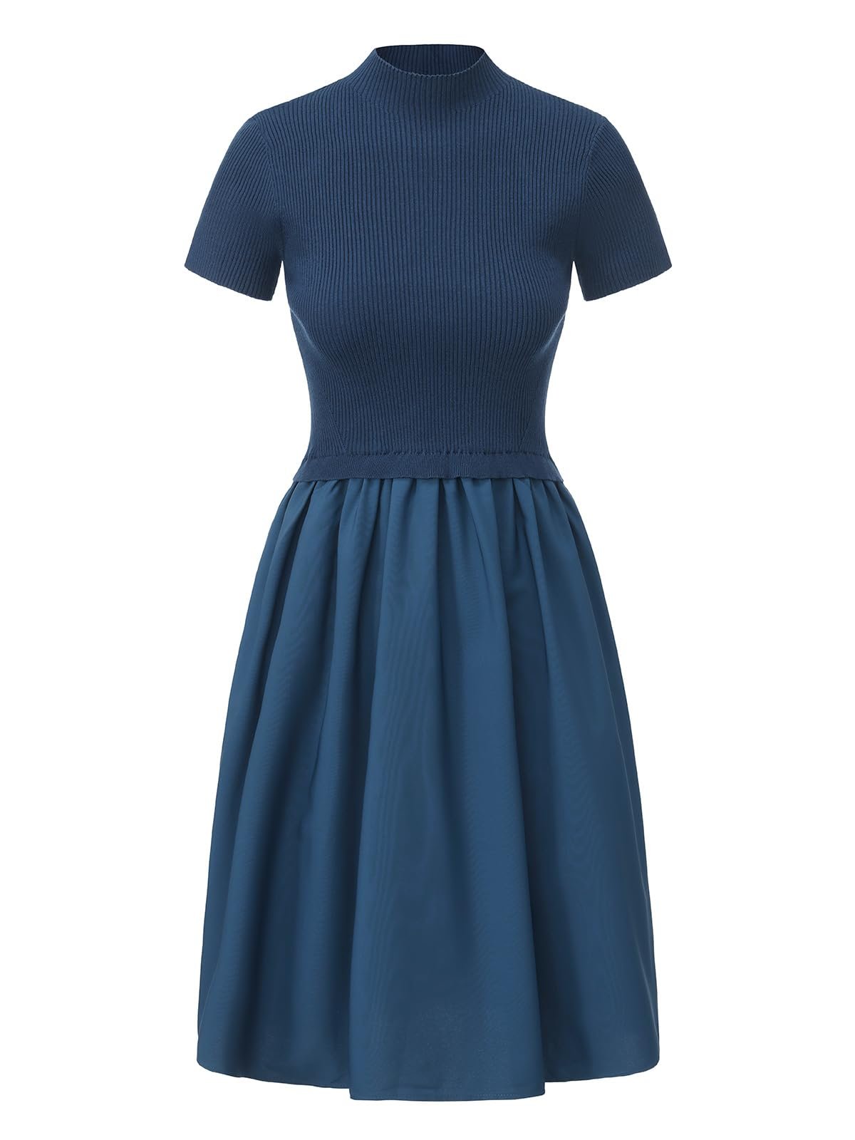 The way the knit bodice meets the skirt — Houlengs Fall Dress for Women Short Sleeve Patchwork Knit Mini Dress