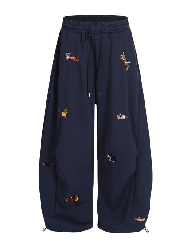 Backseat light on the toggle hems and pup stitches — Vamtac Embroidery Puppy Baggy Sweatpants Wide Leg Pants Unisex Drawstring Casual Y2k Barrel with Pockets