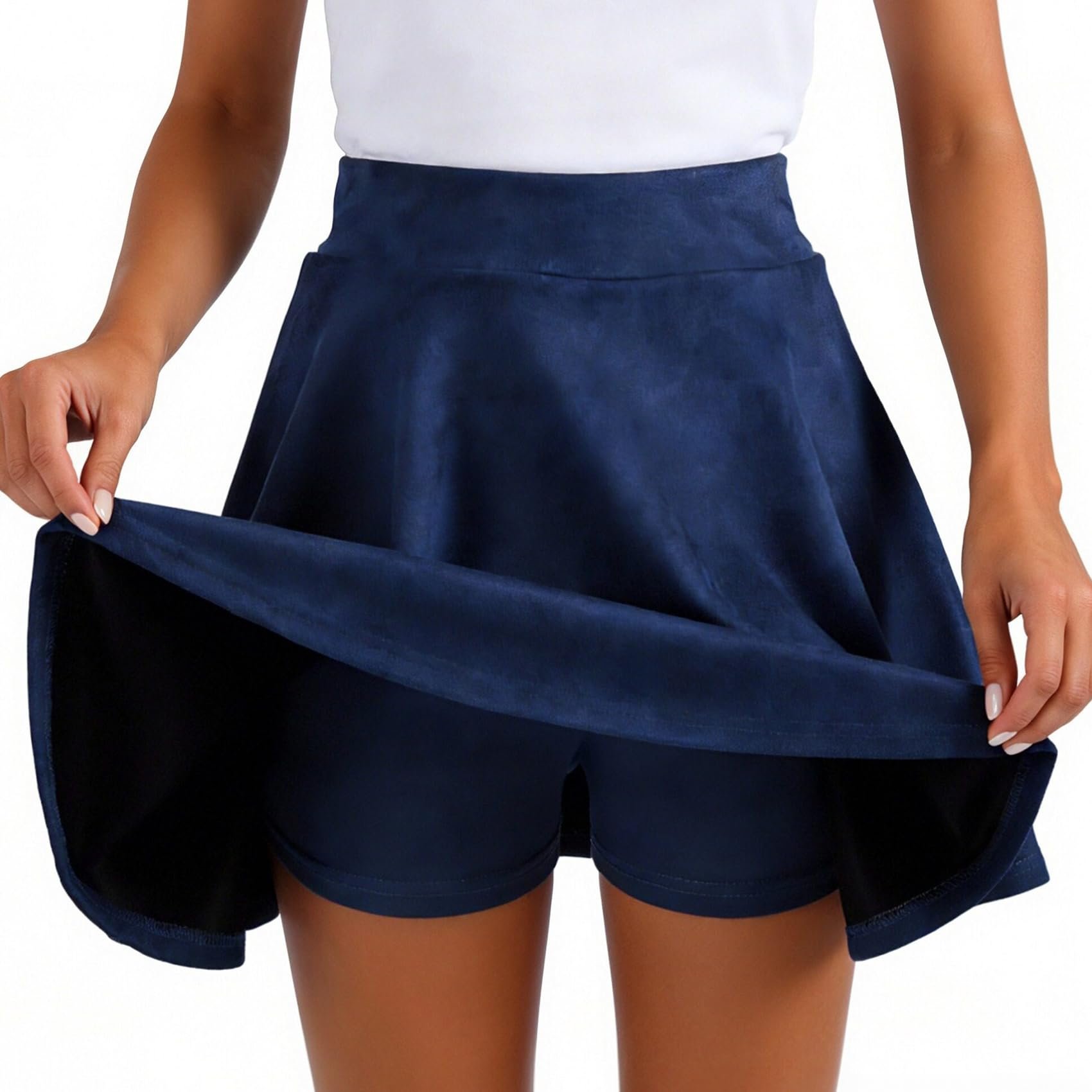 Shirt brought its own sunshine — Rolosi 2026 Women's Suede Skirts,Basic Flared Casual Mini Pleated Suede A-line Skater Skirt with Shorts