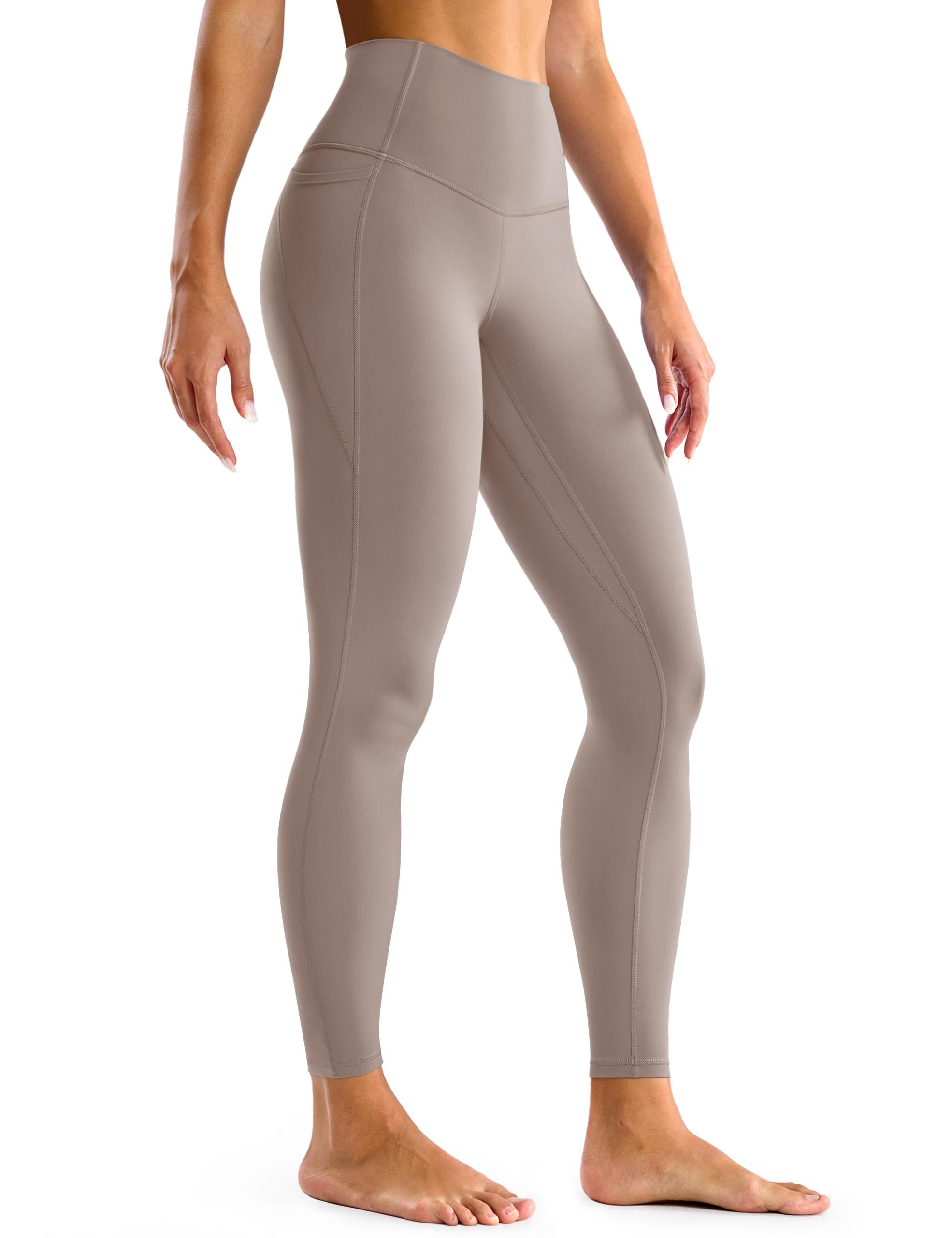 The 25 inch taupe pair with angled seam panels — Baydi Clouduxi Workout Leggings for Women 25