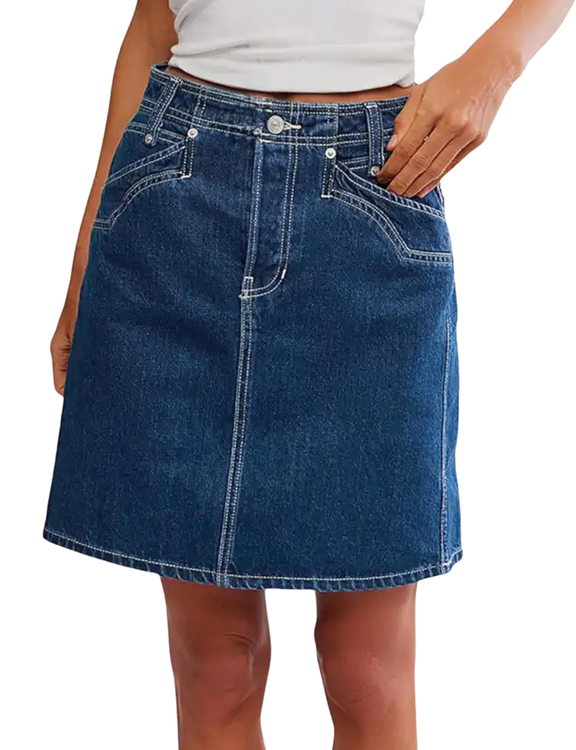 Denim skirt, midnight shift — Dqbeng Womens Denim Skirt Casual Short Jean Skirts High Waisted Knee Length Skirt with Pockets