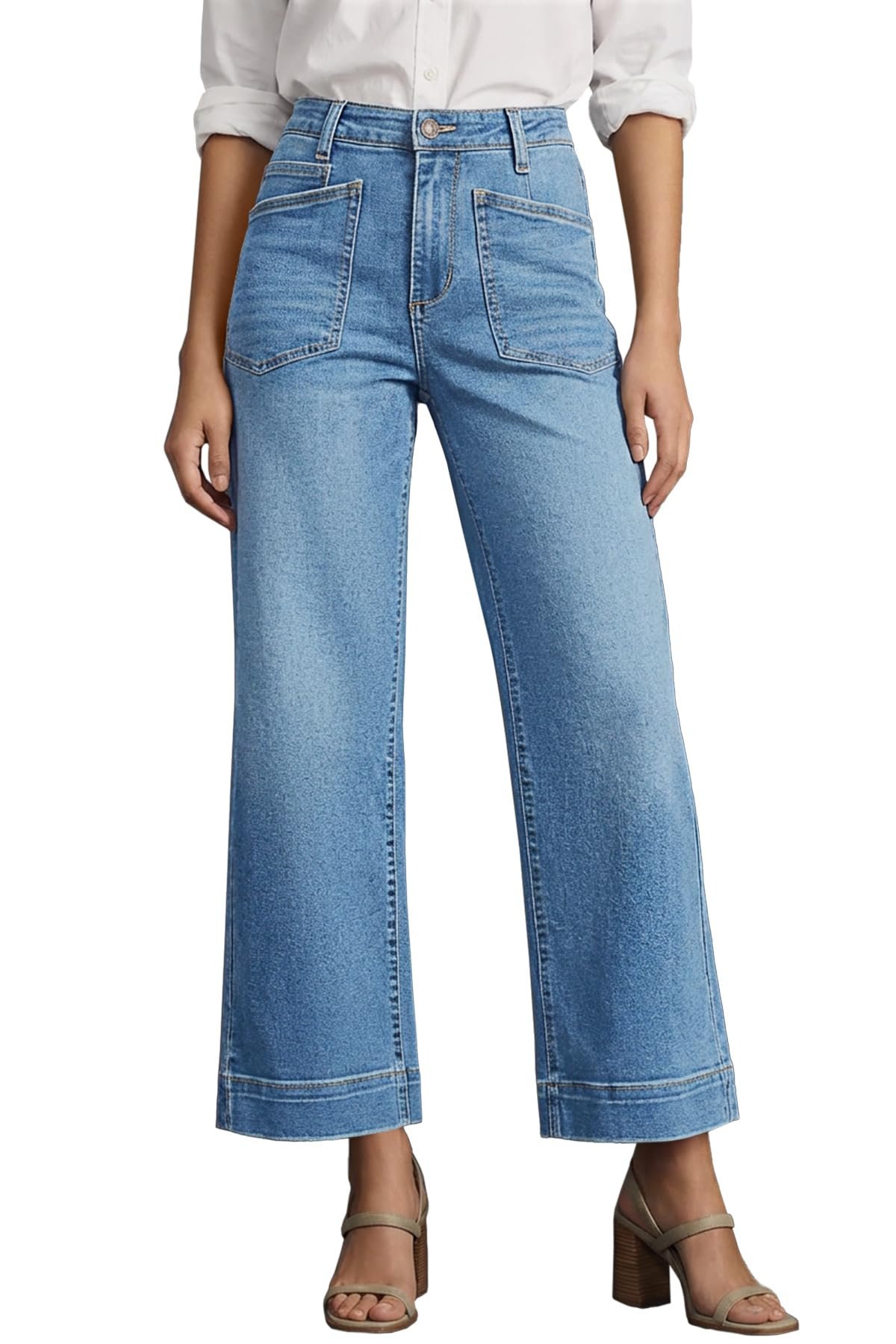 Wind advisory: Top may steal the scene — Cicy Bell Womens Cropped Wide Leg Jeans High Waisted Baggy Denim Ankle Pant