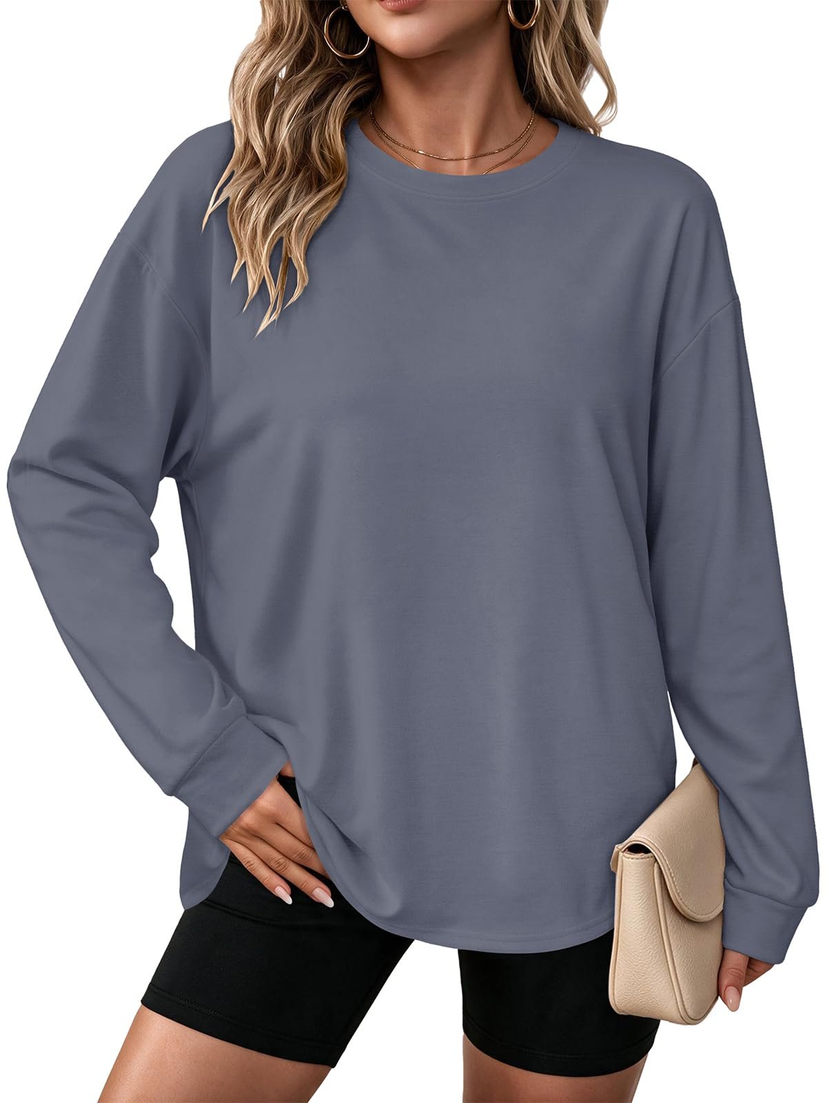 Shirt and Pants made getting dressed suspiciously easy — Rosemia Oversized Long Sleeve Shirts for Women Graphic Crewneck Casual Loose Tees