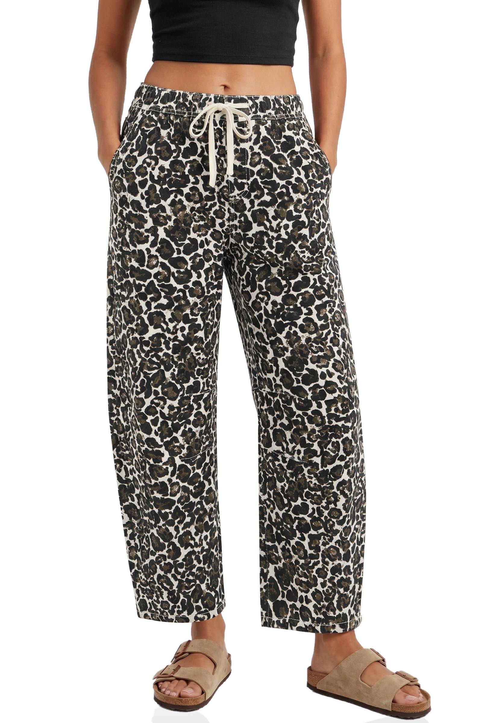 Styling Blazer for a golden-hour look — Cicy Bell Womens Leopard Barrel Jeans High Waisted Drawstring Denim Pants