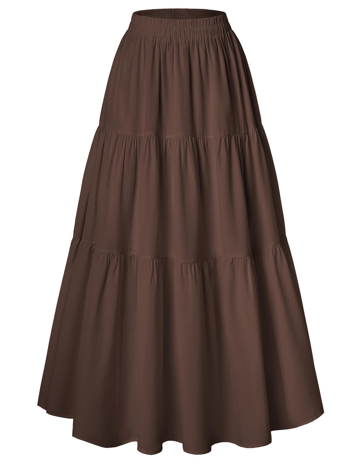 Brown tiered maxi with smocked waistband — Scarlet Darkness Tiered Renaissance Maxi Long Skirt for Women with Pockets