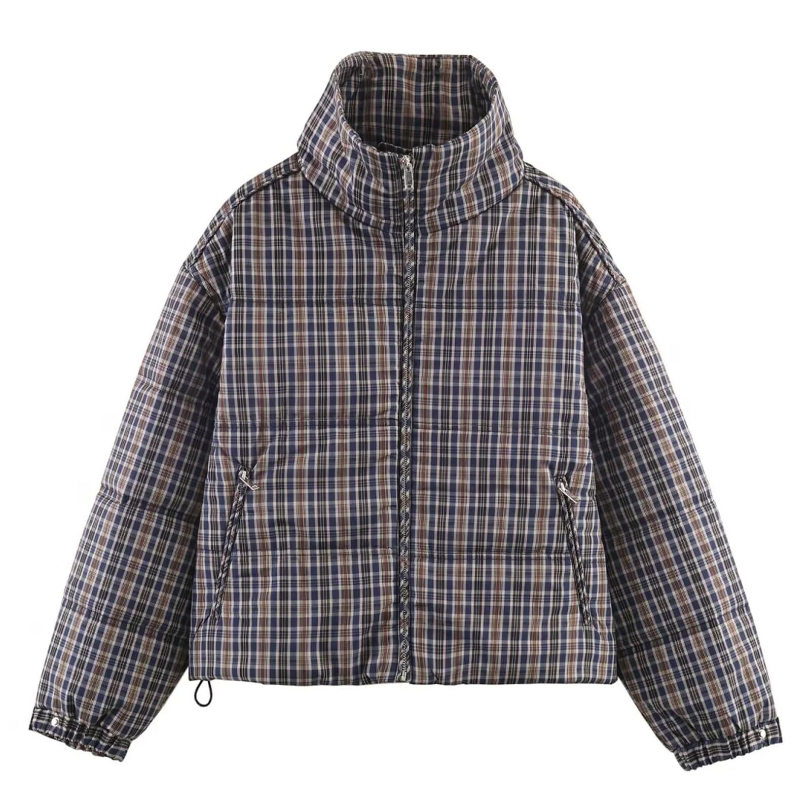 A little shade, a lot of Cropped Jacket — Cufezn Womens Plaid Puffer Jacket Winter Cropped Quilted Zip Up Coats