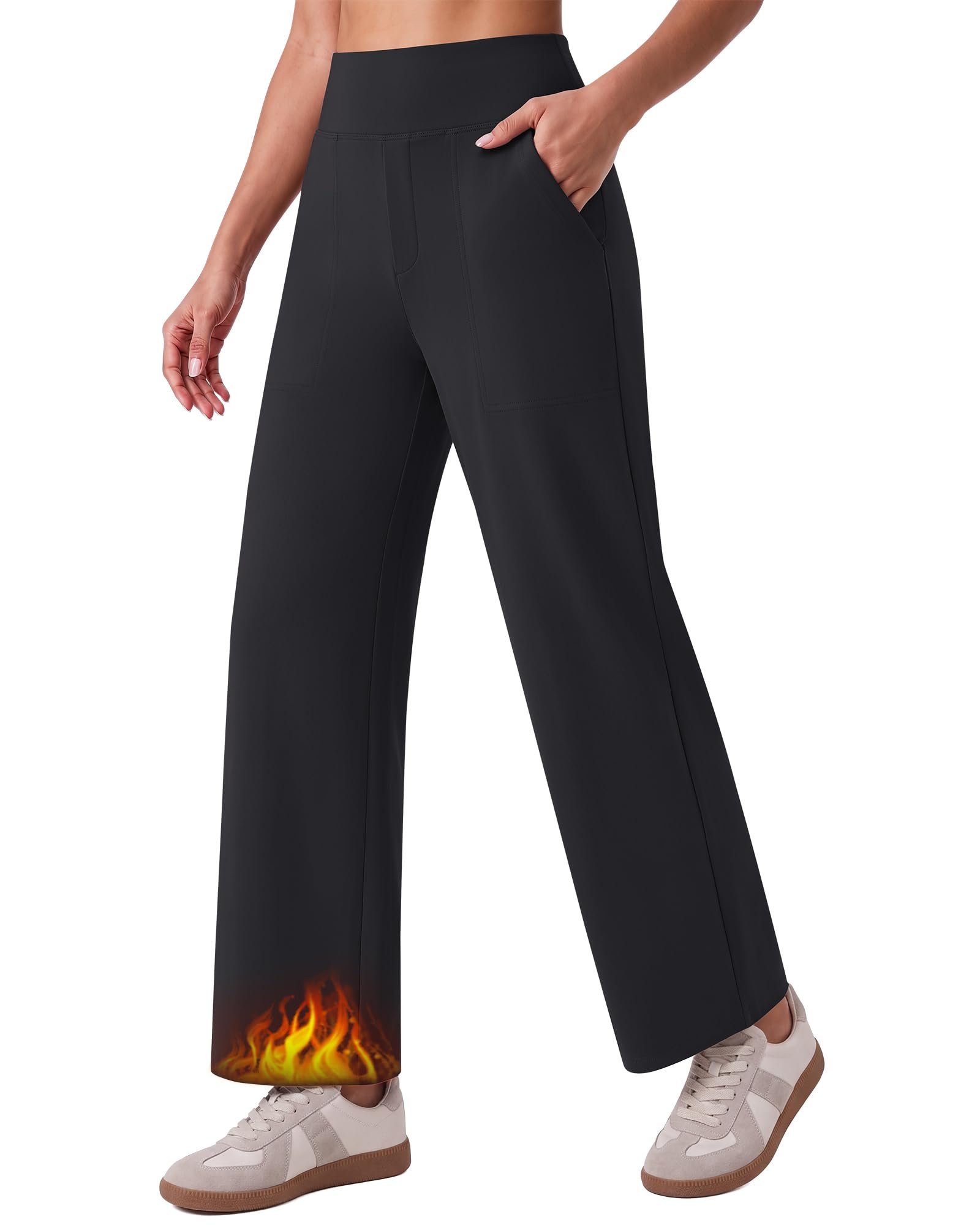 What Cropped Jacket adds to a simple outfit — G4Free EverGoing Fleece Lined Ankle Pants Women Mock Fly Wide Leg Trouser