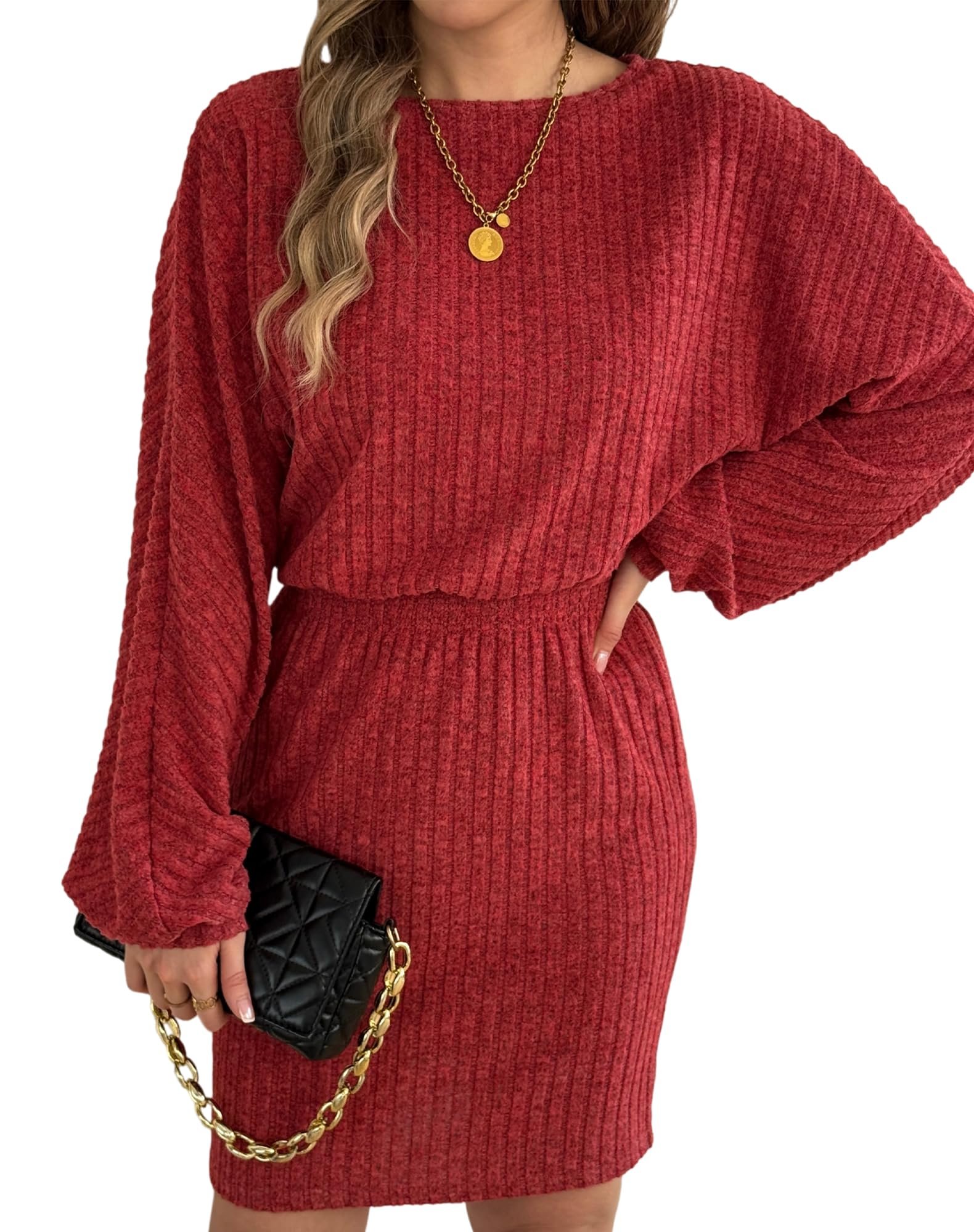 One dress, zero negotiations — Pullocardi Women’s Batwing Long Sleeve Midi Sweater Dress 2026 - Crew Neck Tunic Dress with Elastic Waist, Casual Fall Winter