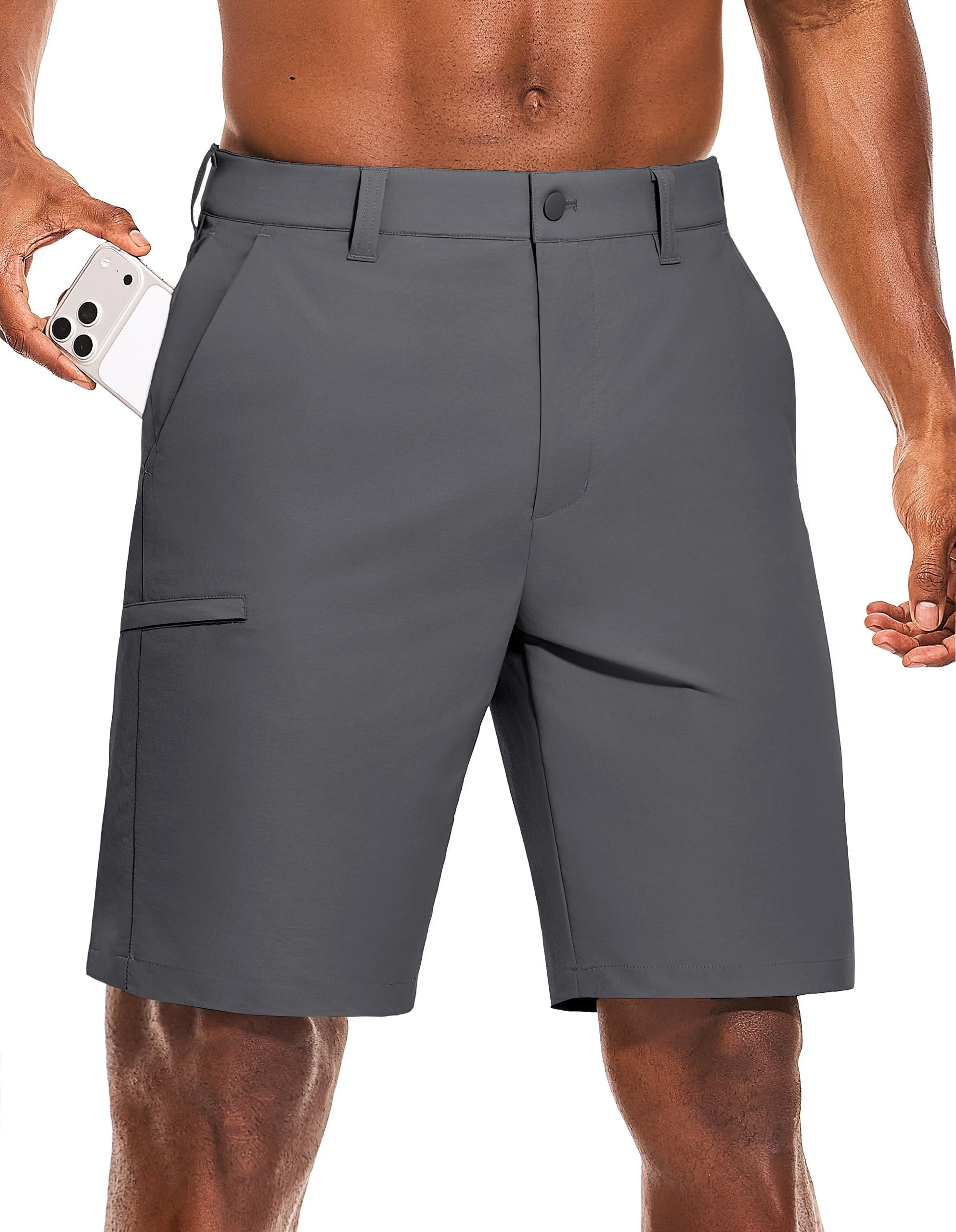 Ten inches of inseam, zero complaints — Puli Men's Golf Shorts Stretch Casual Dress 10 Inch Inseam Lightweight Quick Dry Waterproof Hiking Shorts with Pockets