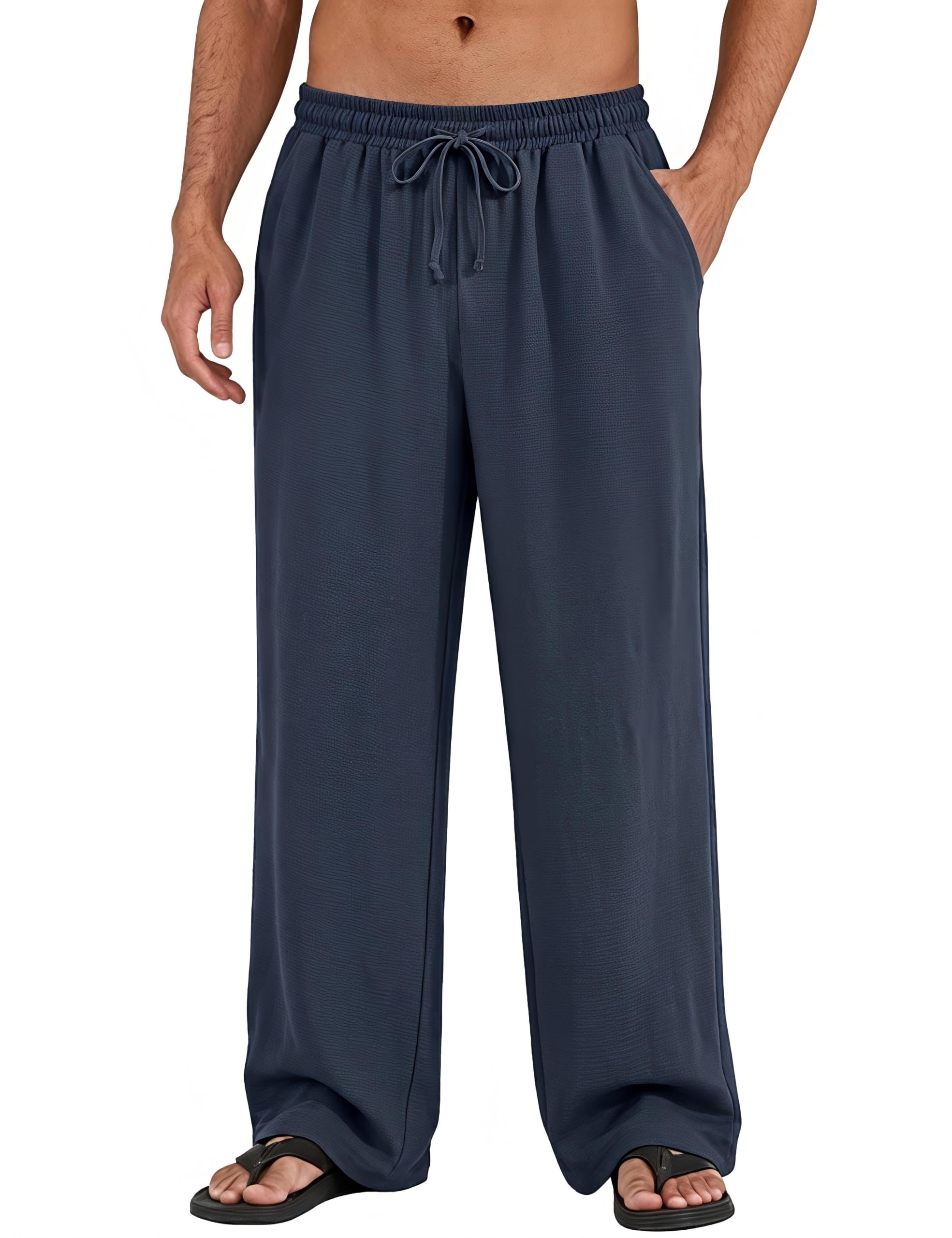 Counting reasons this pairing works — Eisctnd Mens Casual Pants Lightweight Wide Leg Summer Beach Trousers