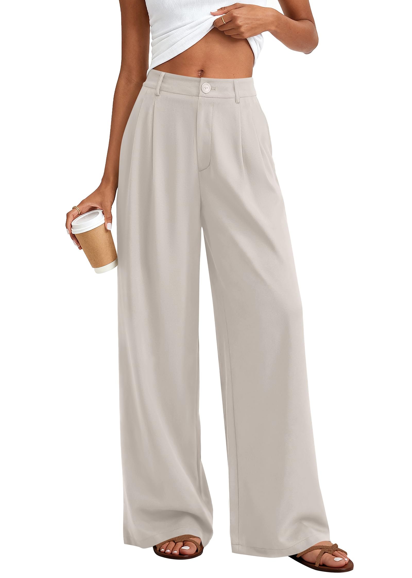 Rolled sleeves revealing the paisley lining underneath — Kirundo Wide Leg Pants for Women 2026 Lightweight Flowy Polka Dot Trousers