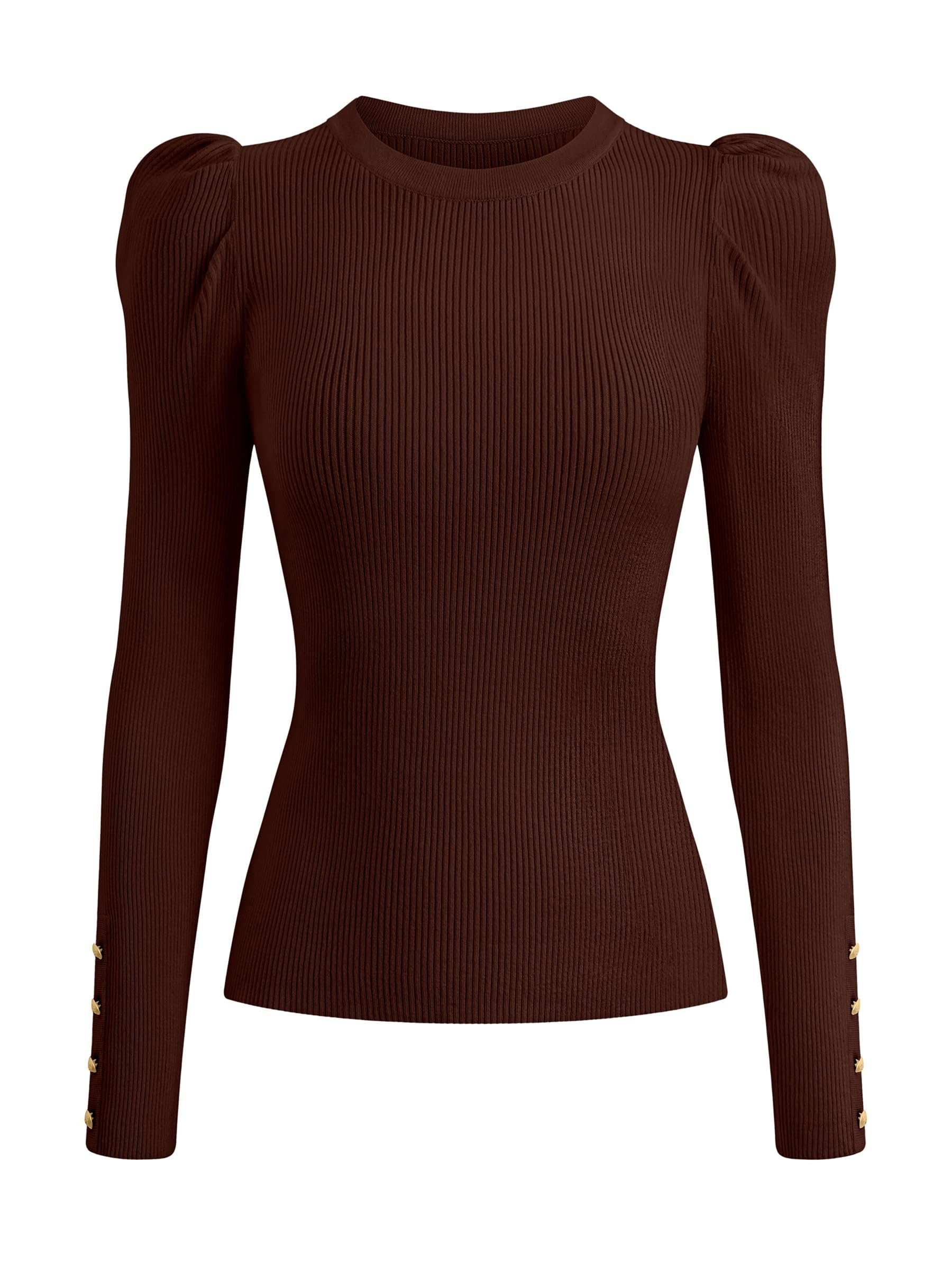 Building today's look from Top outward — Prettygarden Women's Crew Neck Puff Sleeve Ribbed Knit Fall Sweaters Trendy