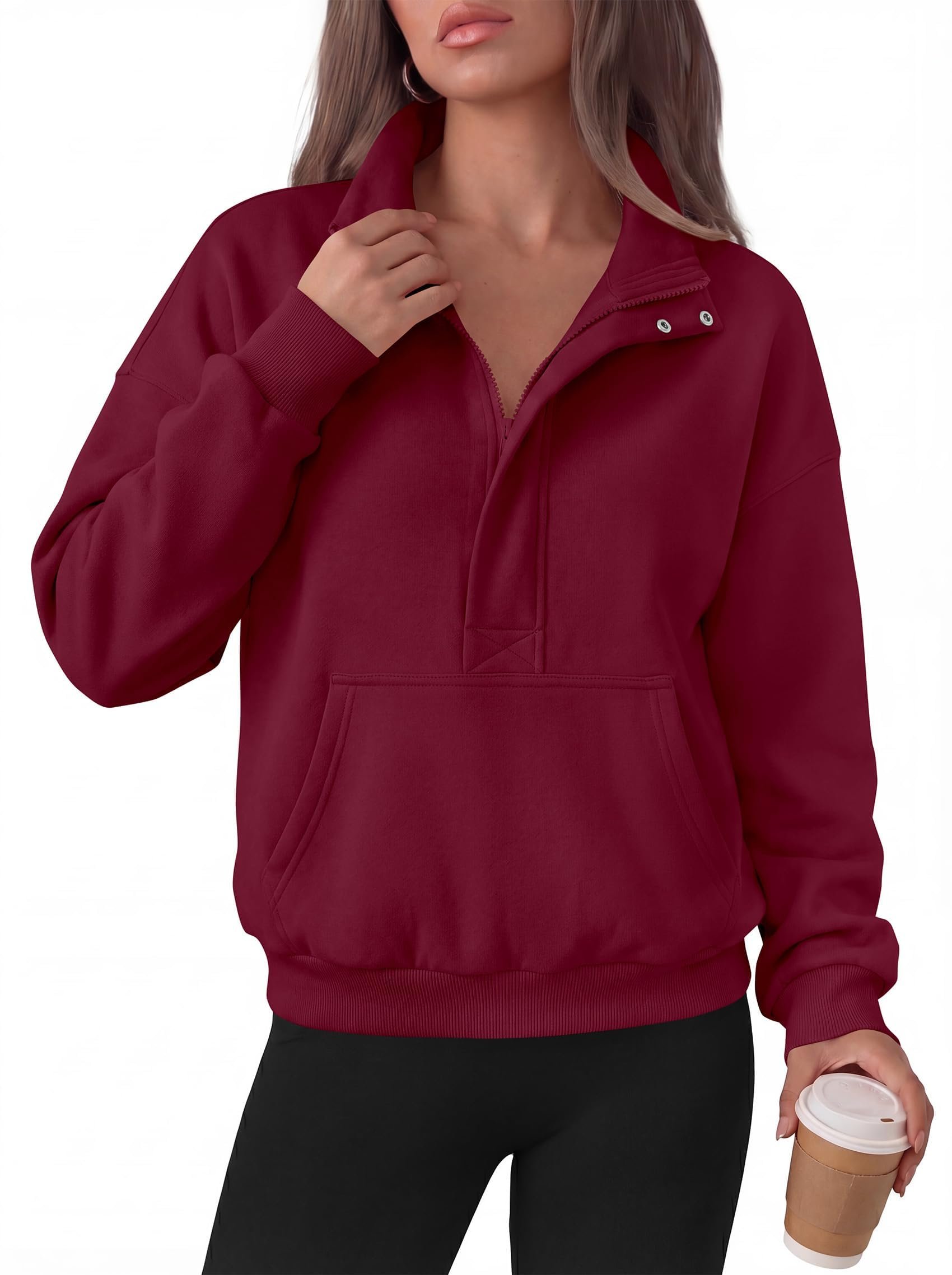 Sun out, Cropped Sweatshirt on — Prettygarden Womens Long Sleeve Quarter Zip Crop Sweatshirts