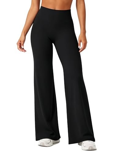 Brown halter crop with the square scoop neckline — Mobeso Womens Wide Leg Yoga Pants No Front Seam High Waisted 31.5