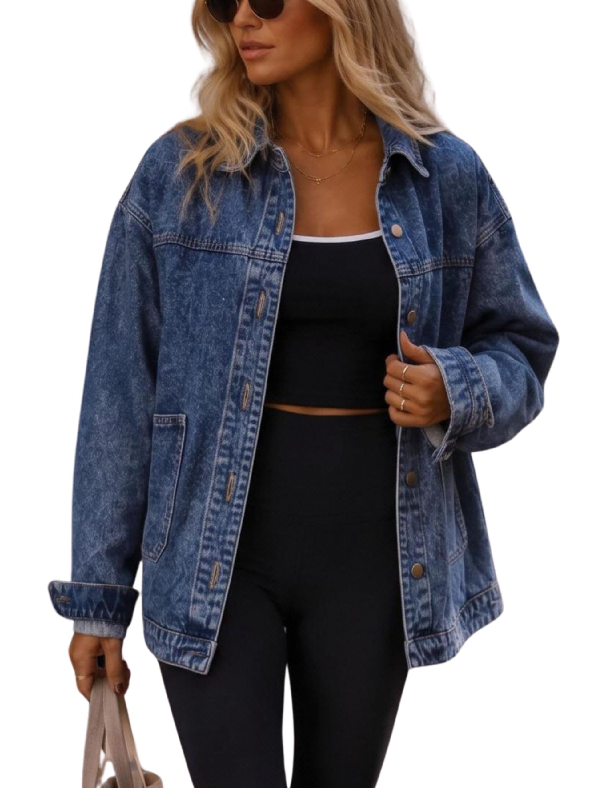 High pressure, low-effort Jacket — Omoone Womens Oversized Denim Jacket Casual Distresse Western Jean Jackets