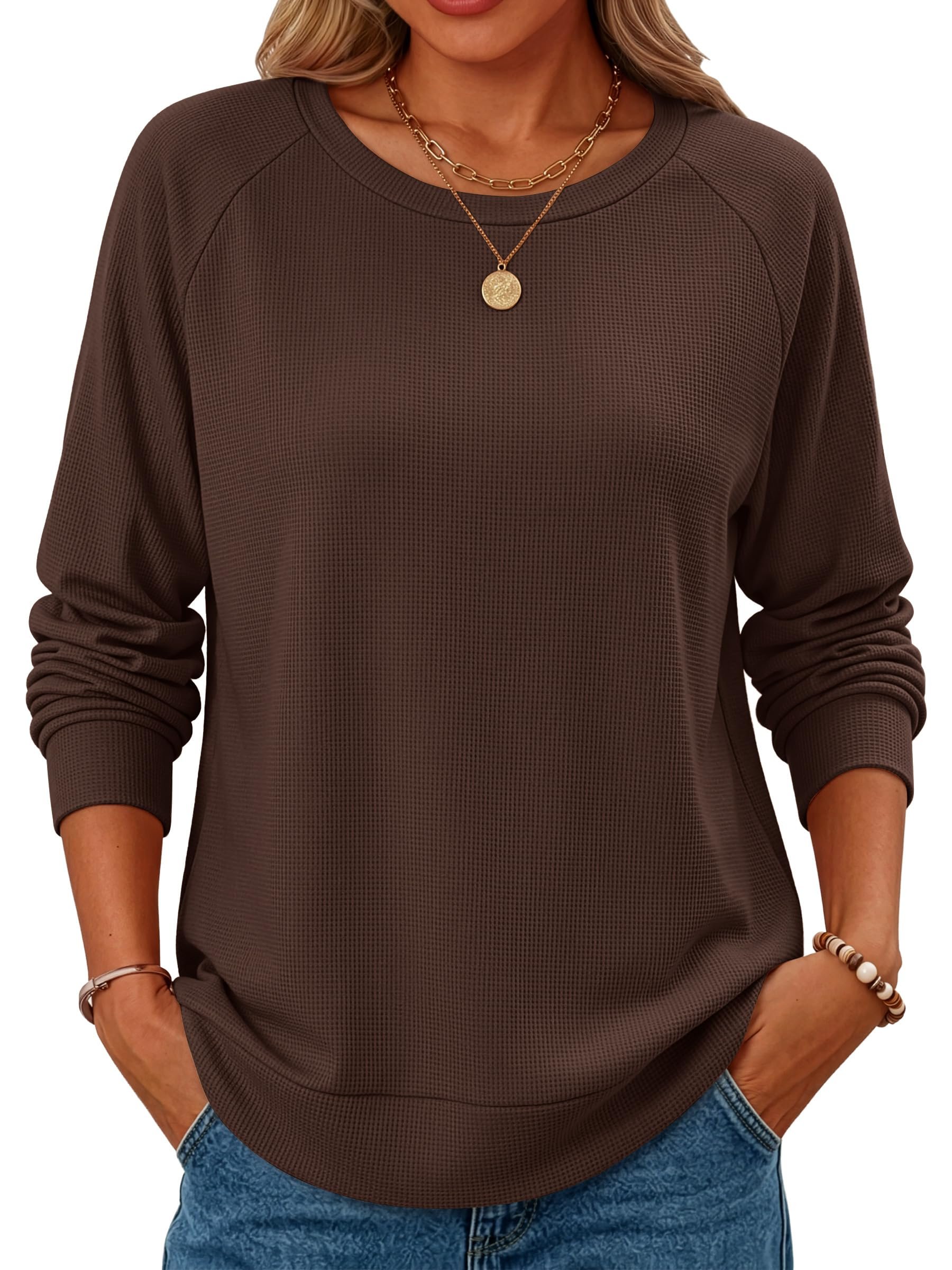 Shirt walked into a closet and raised the bar — Anrabess Long Sleeve Shirts for Womens Waffle Knit Tunic Tops