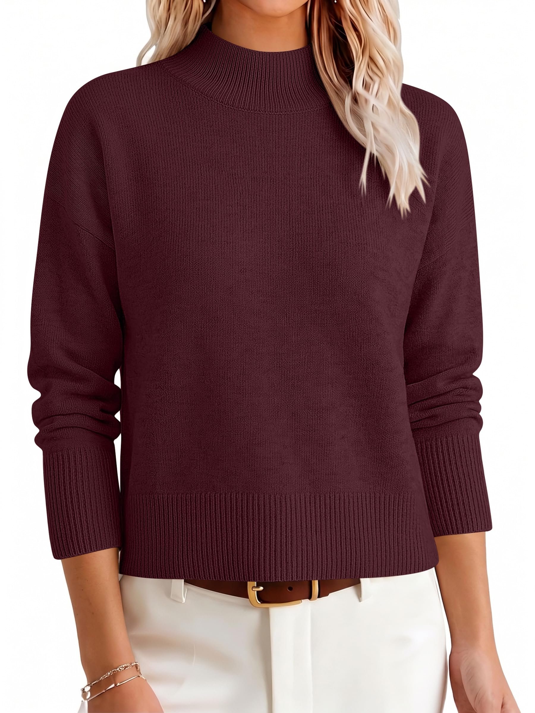No front seam down the navy wide leg — Anrabess Womens Long Sleeve Mock Neck Cropped Pullover Sweaters Lightweight