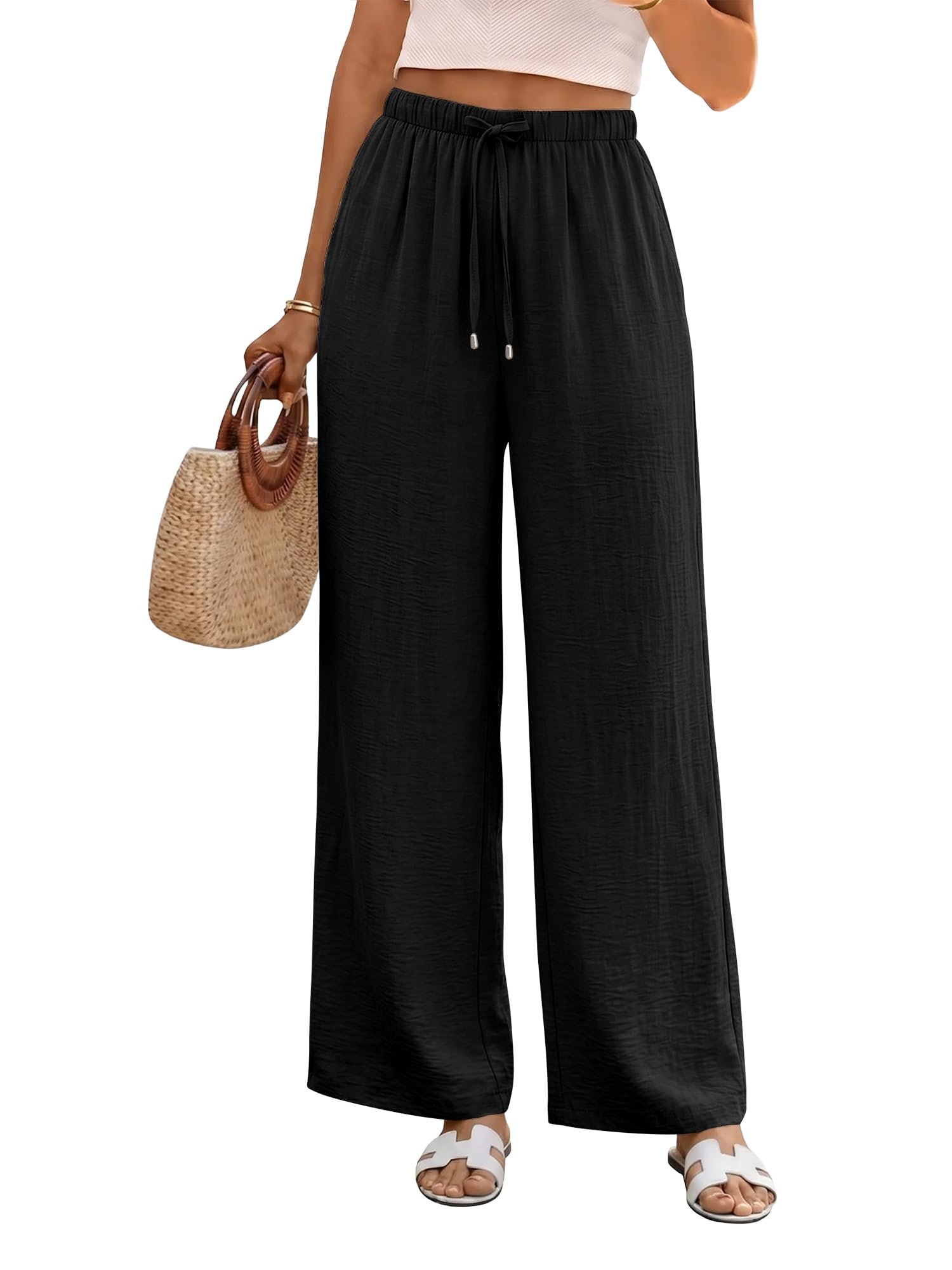 Wide legs, wider evening plans — Angerella Womens Wide Leg Pants Palazzo Drawstring Elastic Waist Trousers
