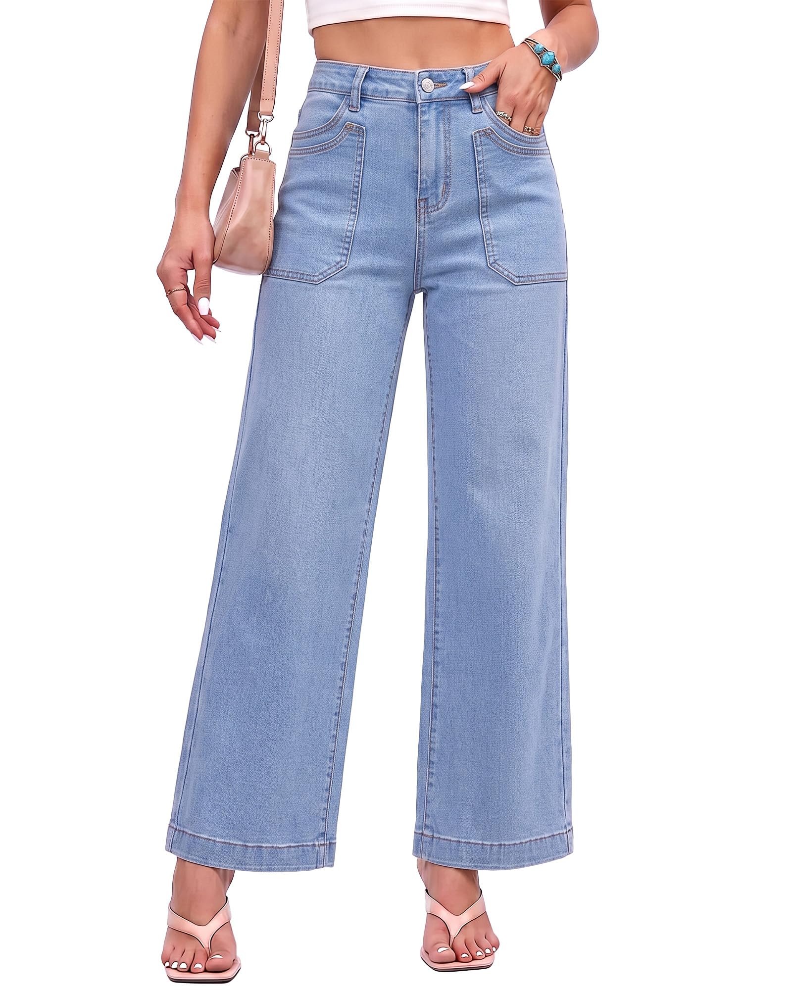 White layer peeking below the blue hem — Luvamia Wide Leg Jeans for Women High Waisted Straight Leg Denim Pants