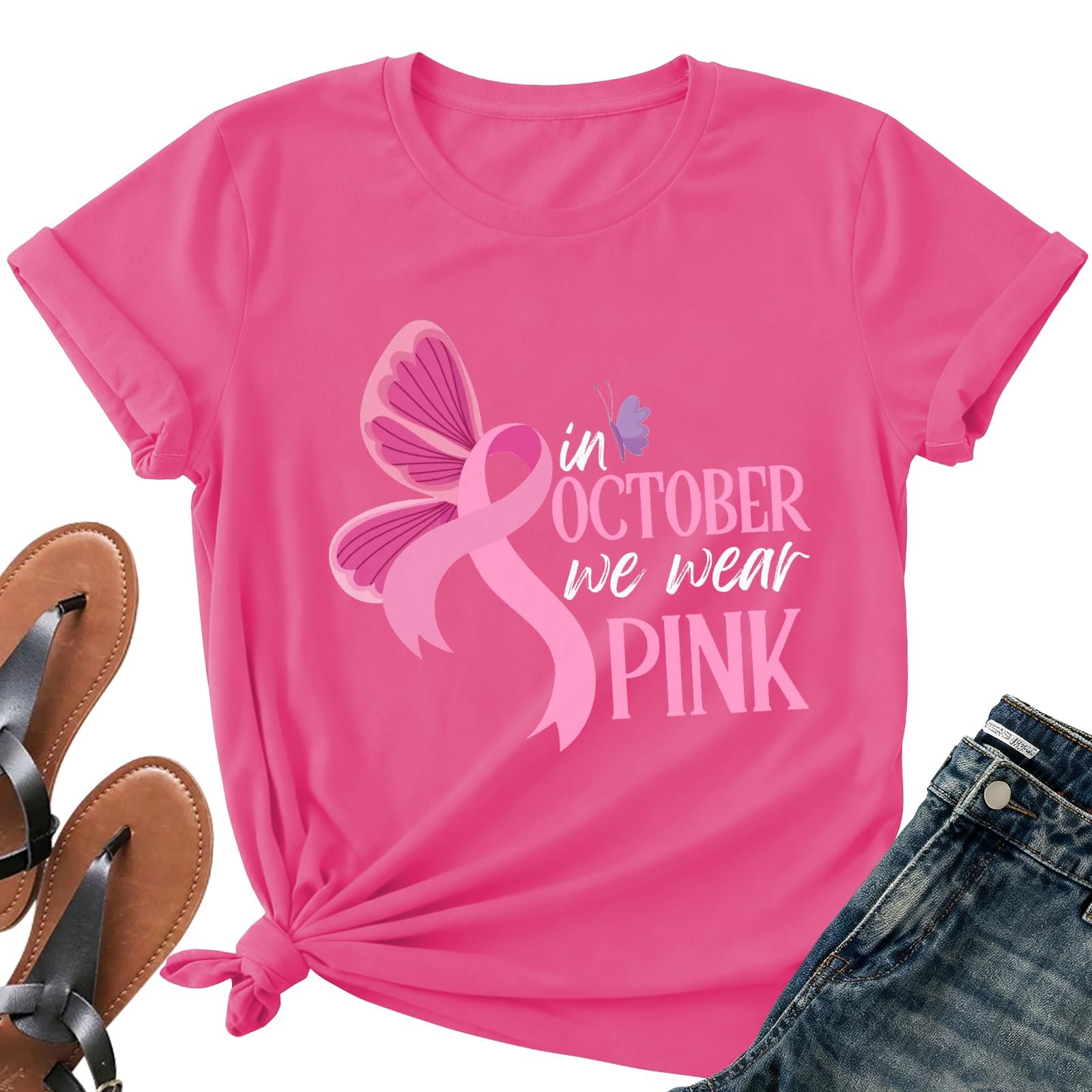 Pink for October, skort for the sprint — Vrytw Breast Cancer Awareness Ribbon Shirt Women-in October We Wear Pink Tees
