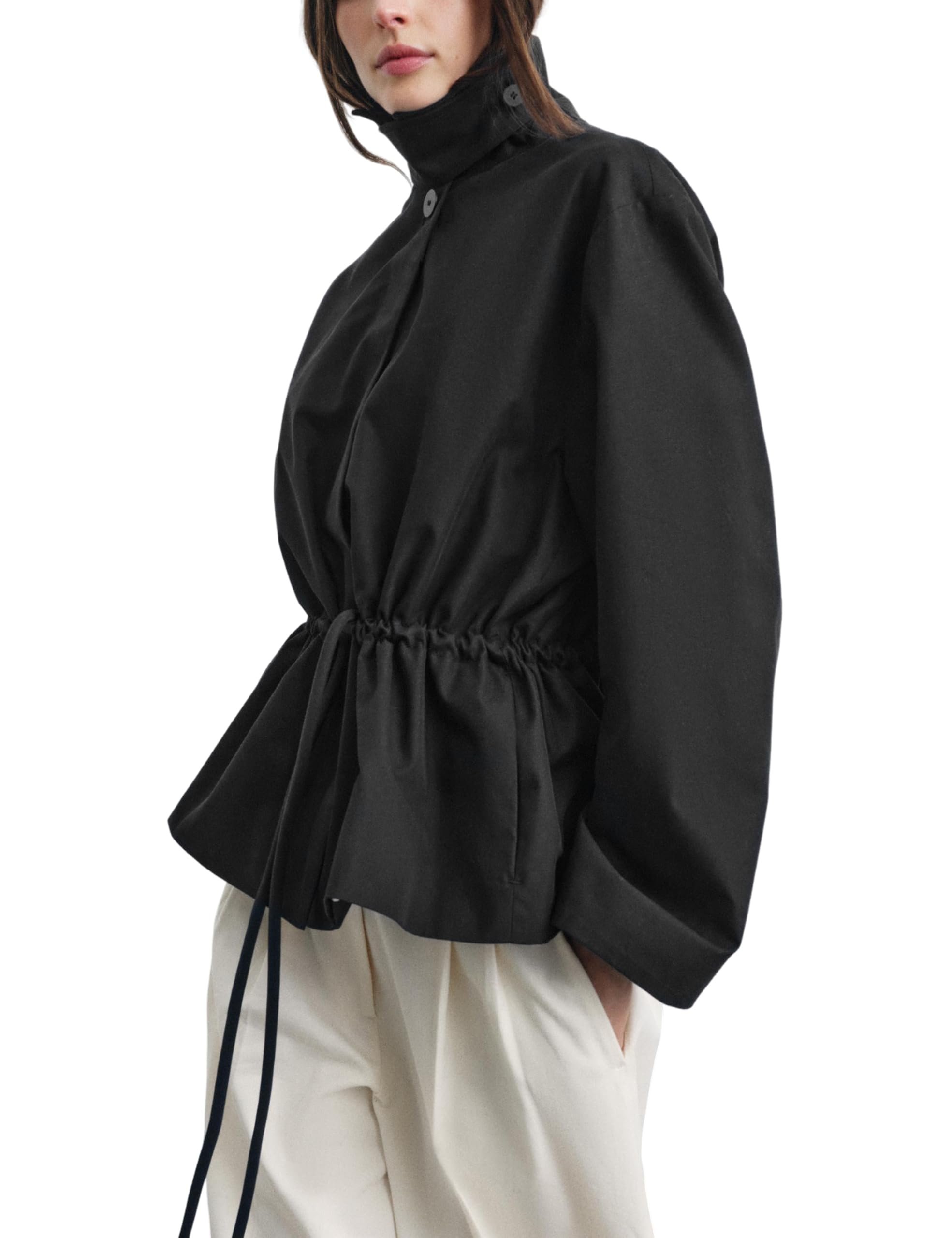 Cold front, warm welcome for Lightweight Jacket — Yeokou Women Drawstring Parka Jacket Lapel Collar Button Down Short Casual Lightweight Outwear Coat with Pockets