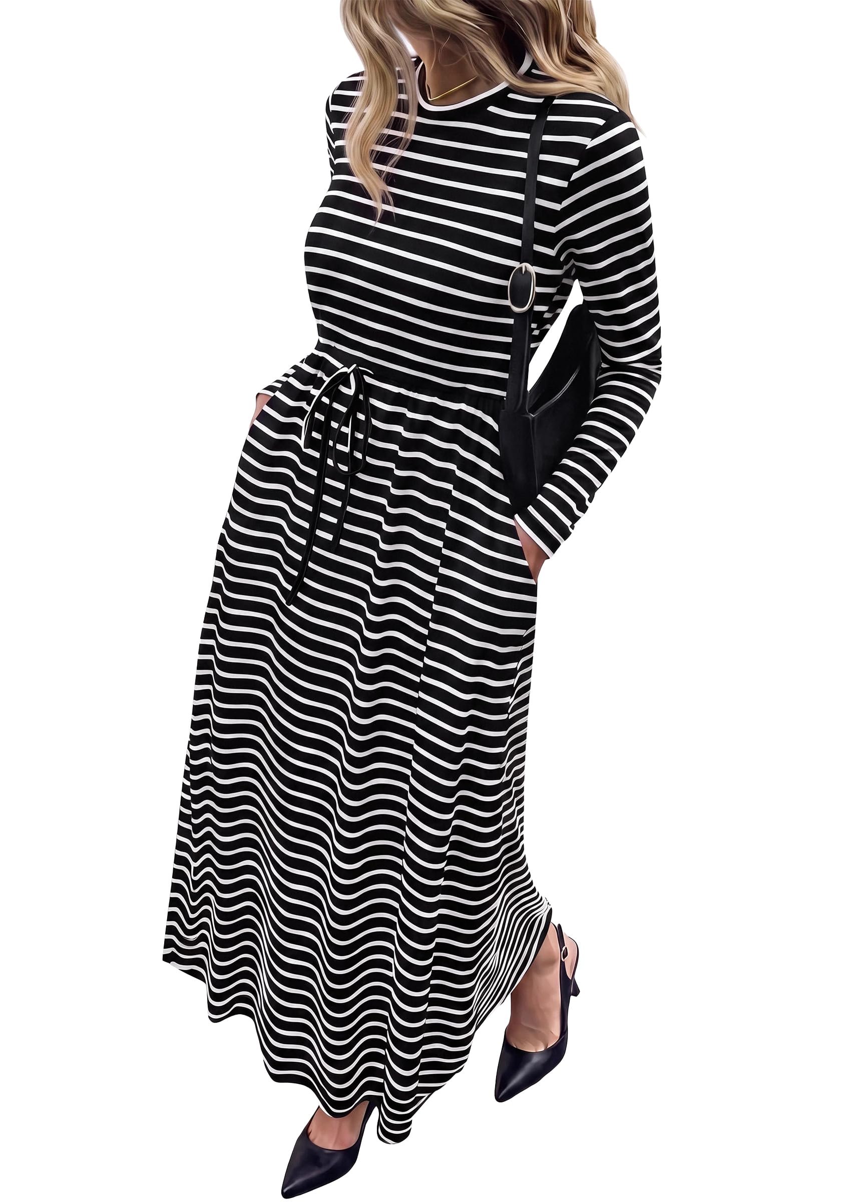 Dress made getting dressed suspiciously easy — Nalanisa Long Sleeve Maxi Dresses for Women Fall Casual Loose Striped Dress