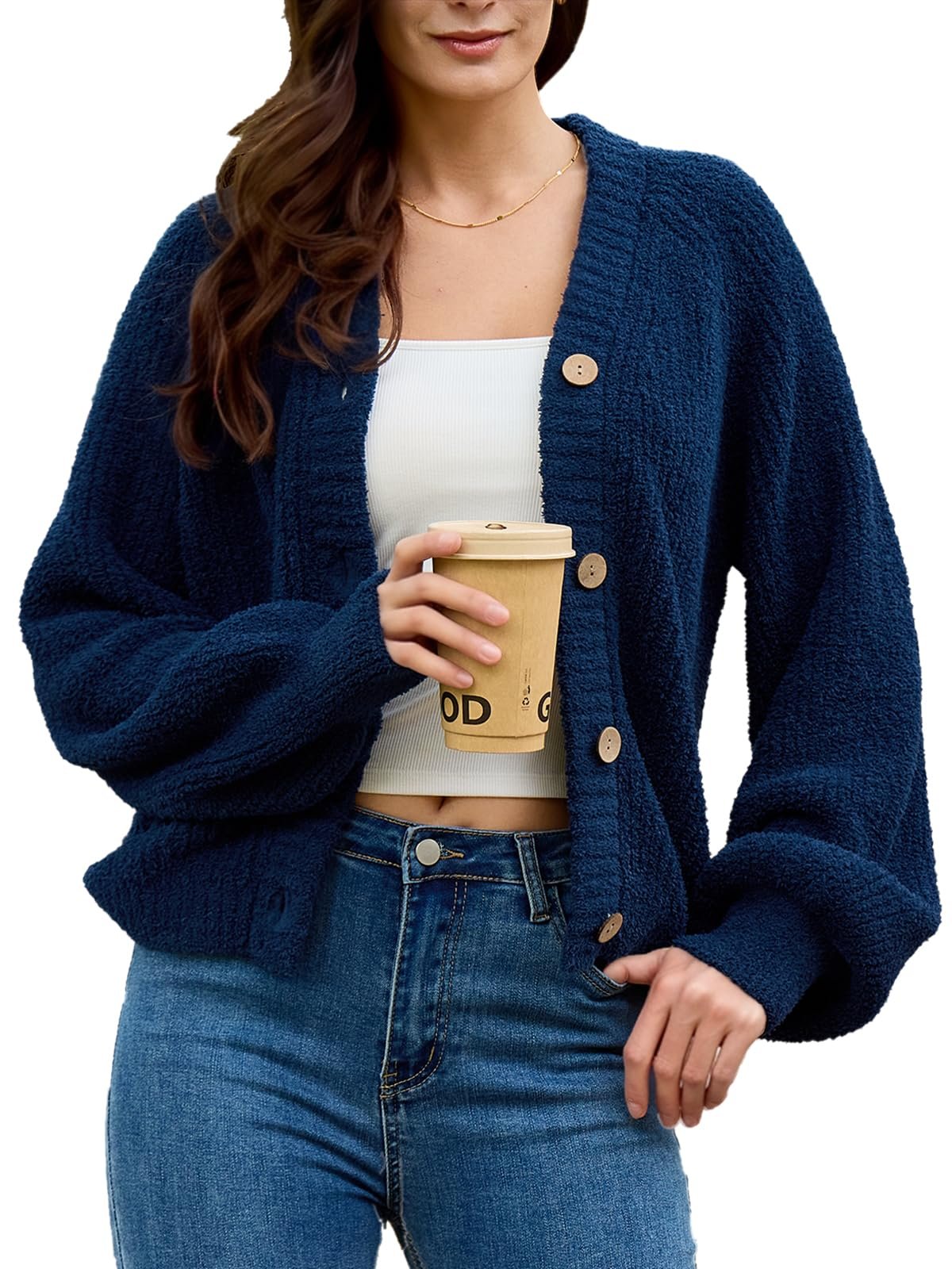 High waist, low effort, loud hem — Snuggle Sac Open Front Cardigan Sweaters for Women Fashion Casual Short Button Down Tops Fall Outerwear Winter Clothes