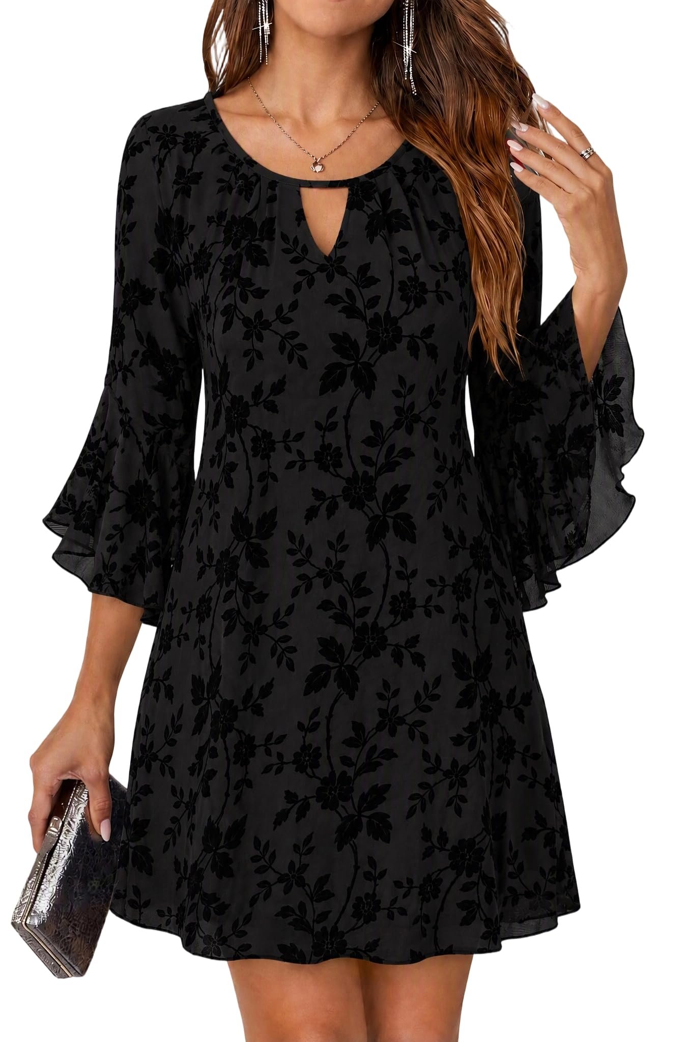 A little shade, a lot of Dress — Owin Women's Floral Mesh 3/4 Flare Sleeve A Line Wedding Guest Dress