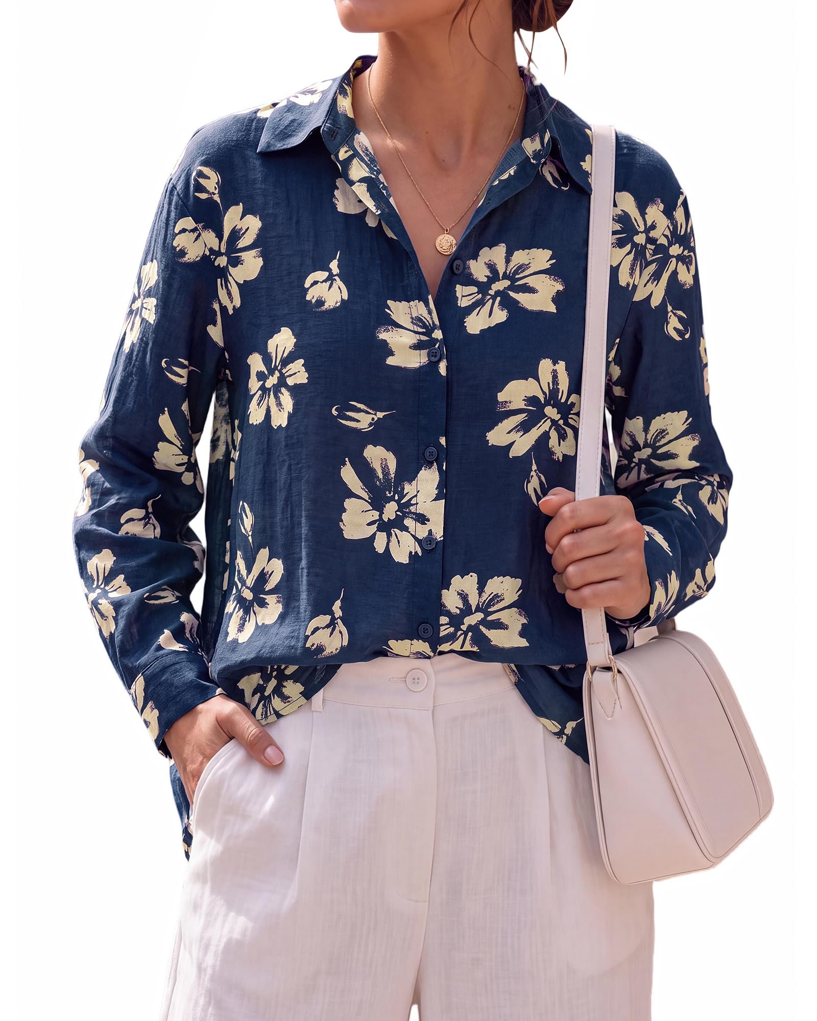Denim skirt, midnight shift — Btfbm Womens Blouses Dressy Casual Floral Long Sleeve Shirts Polka Dot Tops