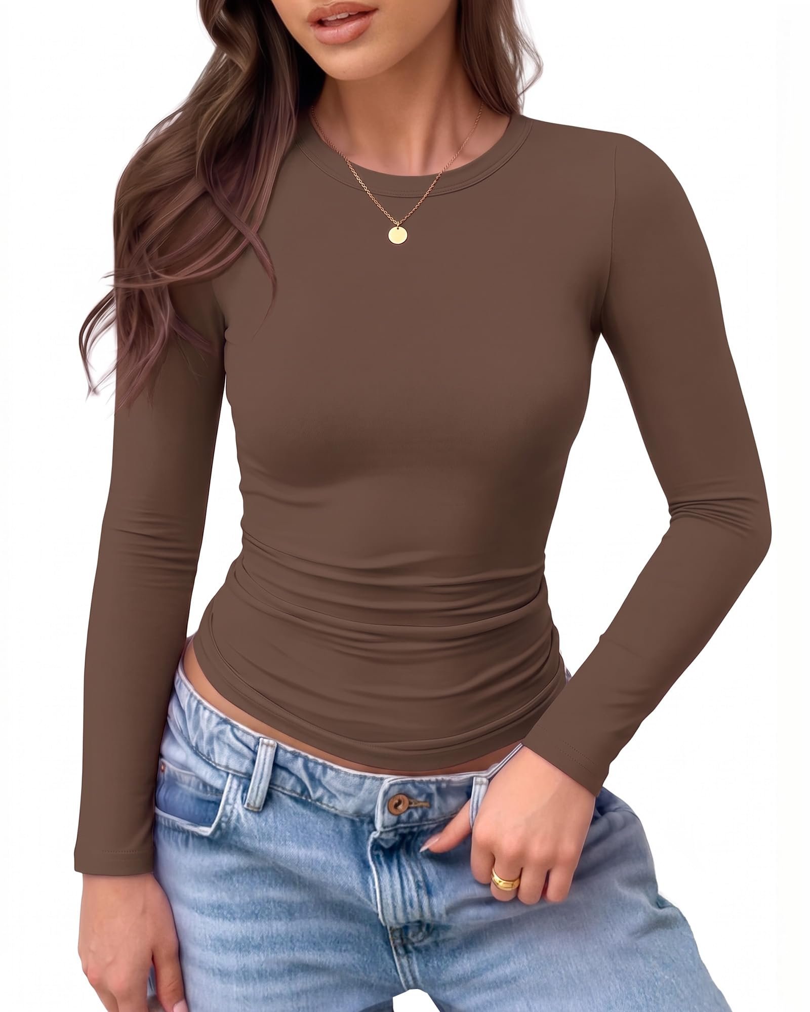 Shirt and Pants made getting dressed suspiciously easy — Trenliver Womens Long Sleeve Shirts Crewneck Top 2026 Fall Basic Clothes