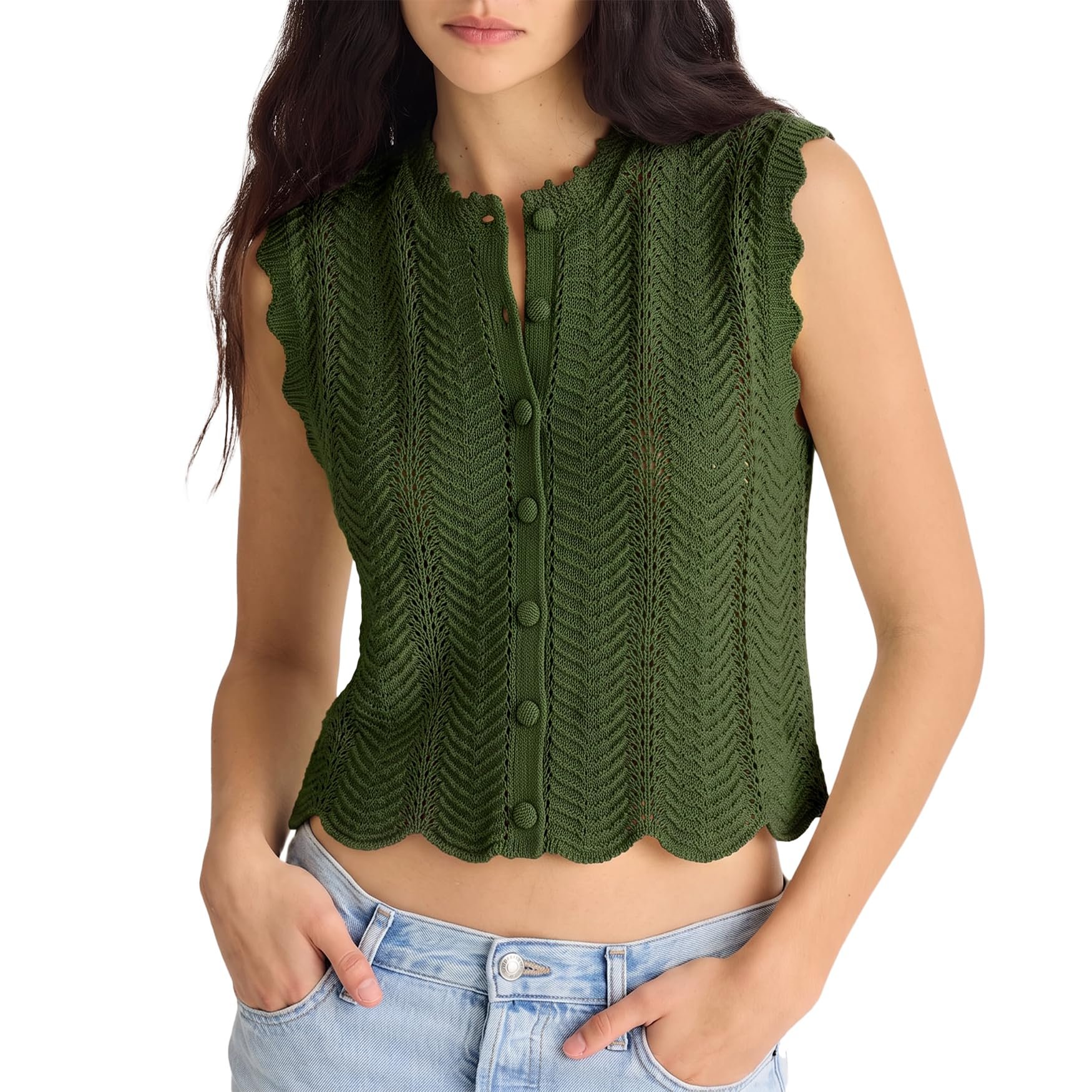 Tan suede mini with that stitched center panel — Keeliya Womens Crochet Tops Sweater Tank Top Summer Sleeveless Peplum Vest
