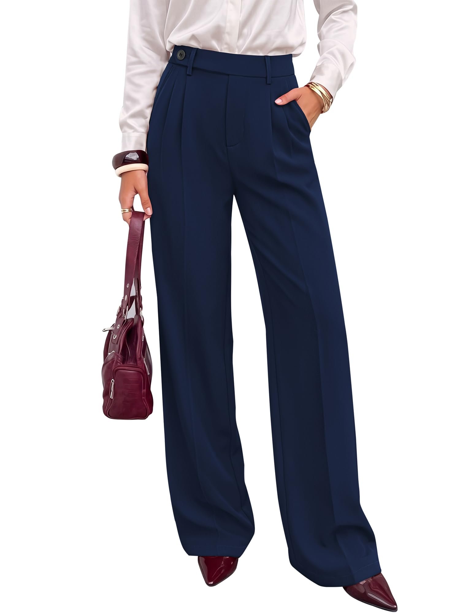 Burgundy ribbed top with that square cut — Kirundo Wide Leg Pants for Women 2026 High Waisted Side Button Trousers