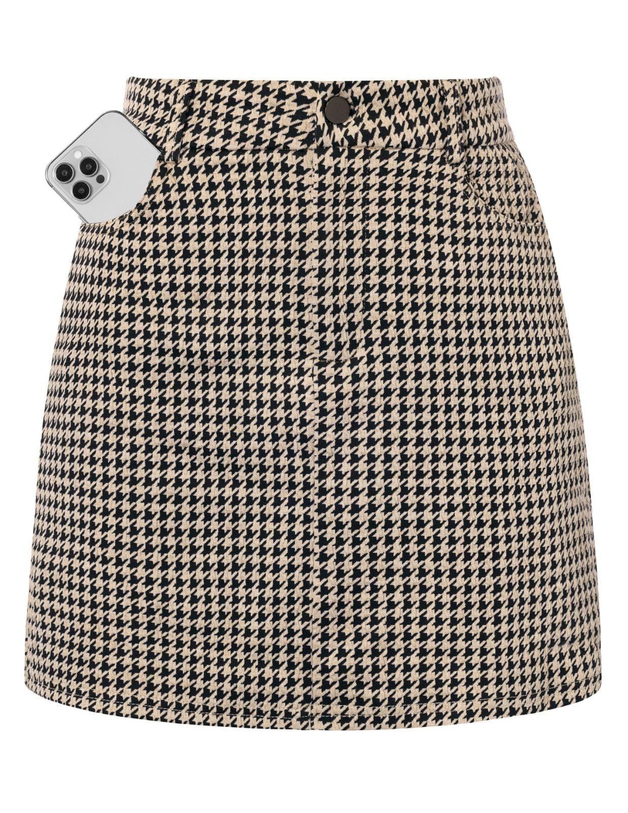 Overhead elevator shot with white sneakers — Kate Kasin Women's Plaid Mini Skirts with Shorts, High Waist Pencil Skort with Pockets