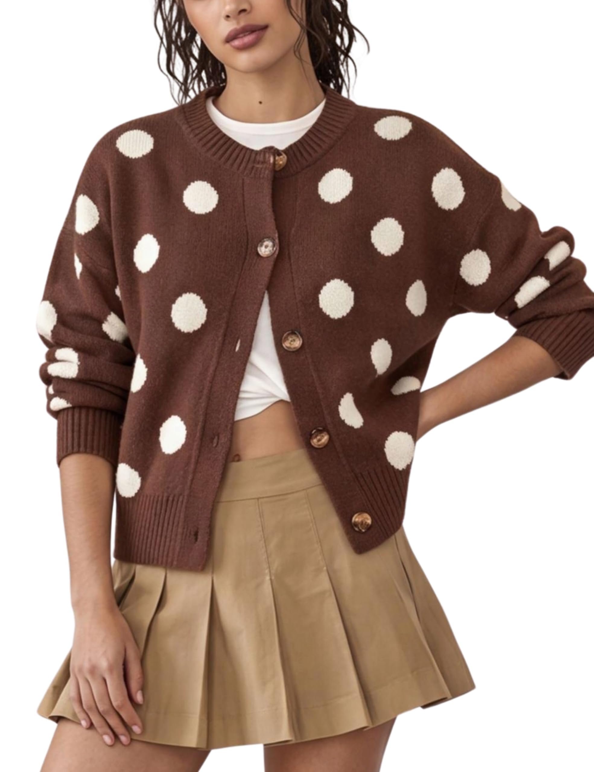 Jacket and Shorts made getting dressed suspiciously easy — Minsure Women Polka Dot Knit Cardigan Crewneck Button Down Sweater Jacket