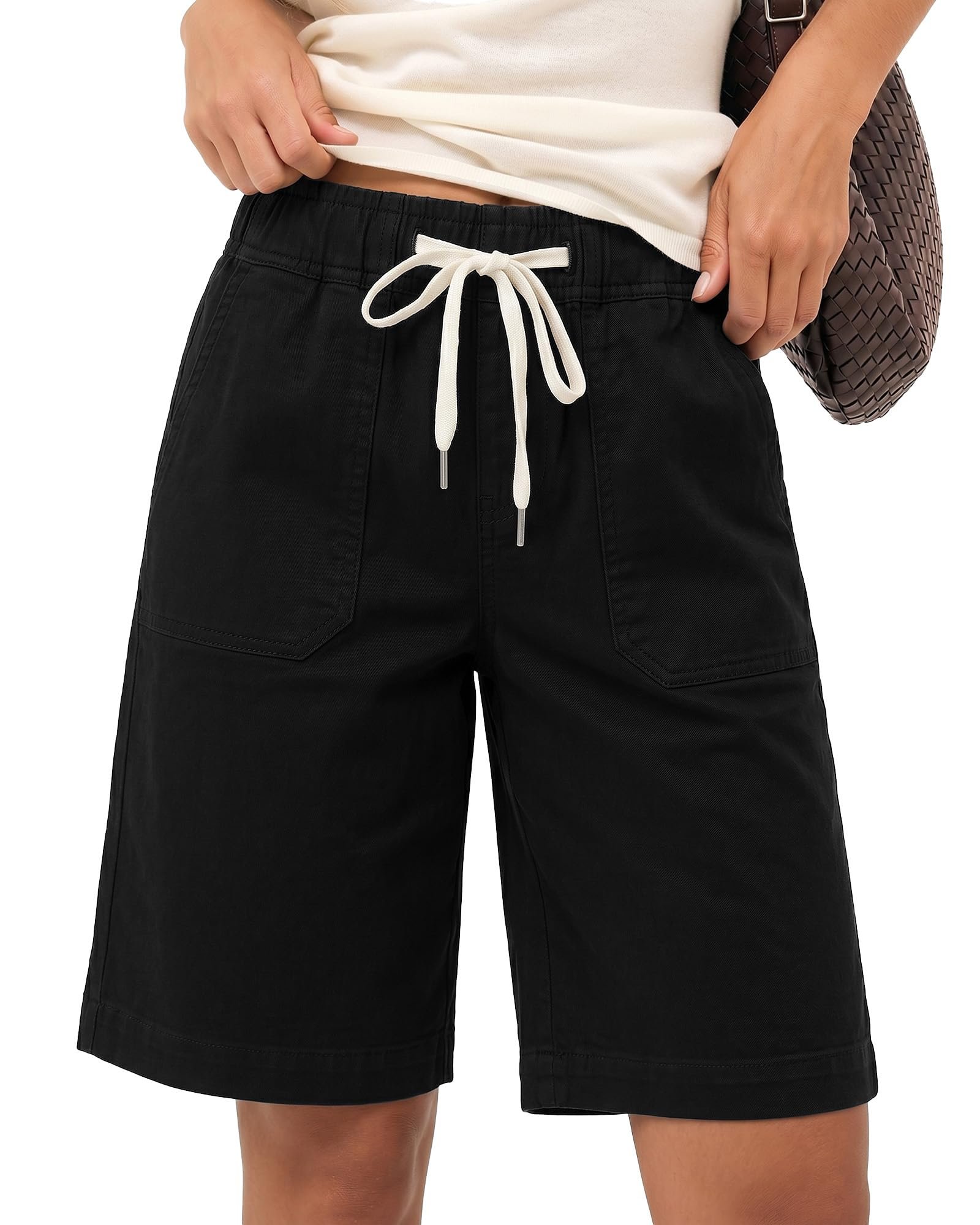 Cropped Lightweight Jacket under the midday sky — Grapent Bermuda Shorts for Women Jean Shorts Pull On Stretchy Denim Jorts