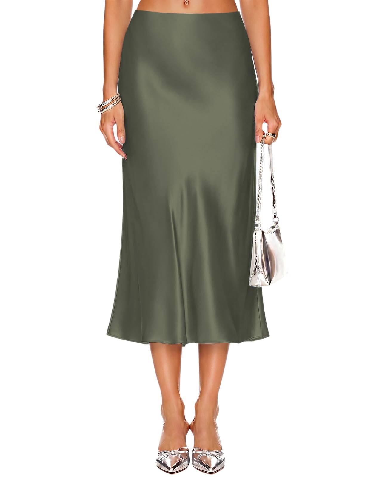 Cold front, warm welcome for Blazer — DooMoni Satin Skirts for Women White High Waisted Long Midi Silk Skirt