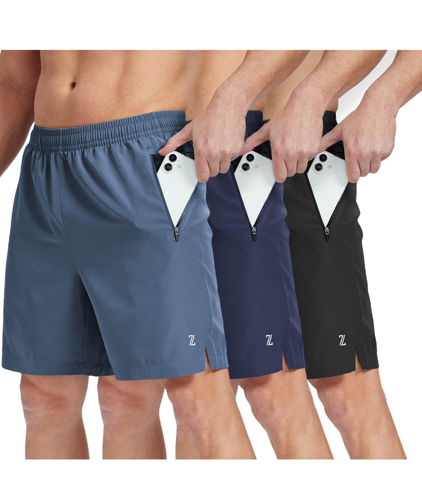 Dress and Shorts made getting dressed suspiciously easy — Little Beauty 3 Pack Mens Athletic Running 7” Shorts 3 Zipper Pockets