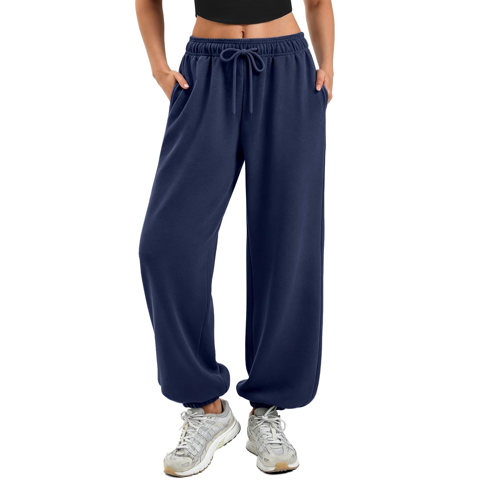 Pale yellow chunky knit with rolled boat neck — Walifrey Sweatpants Women Baggy Joggers with Pockets