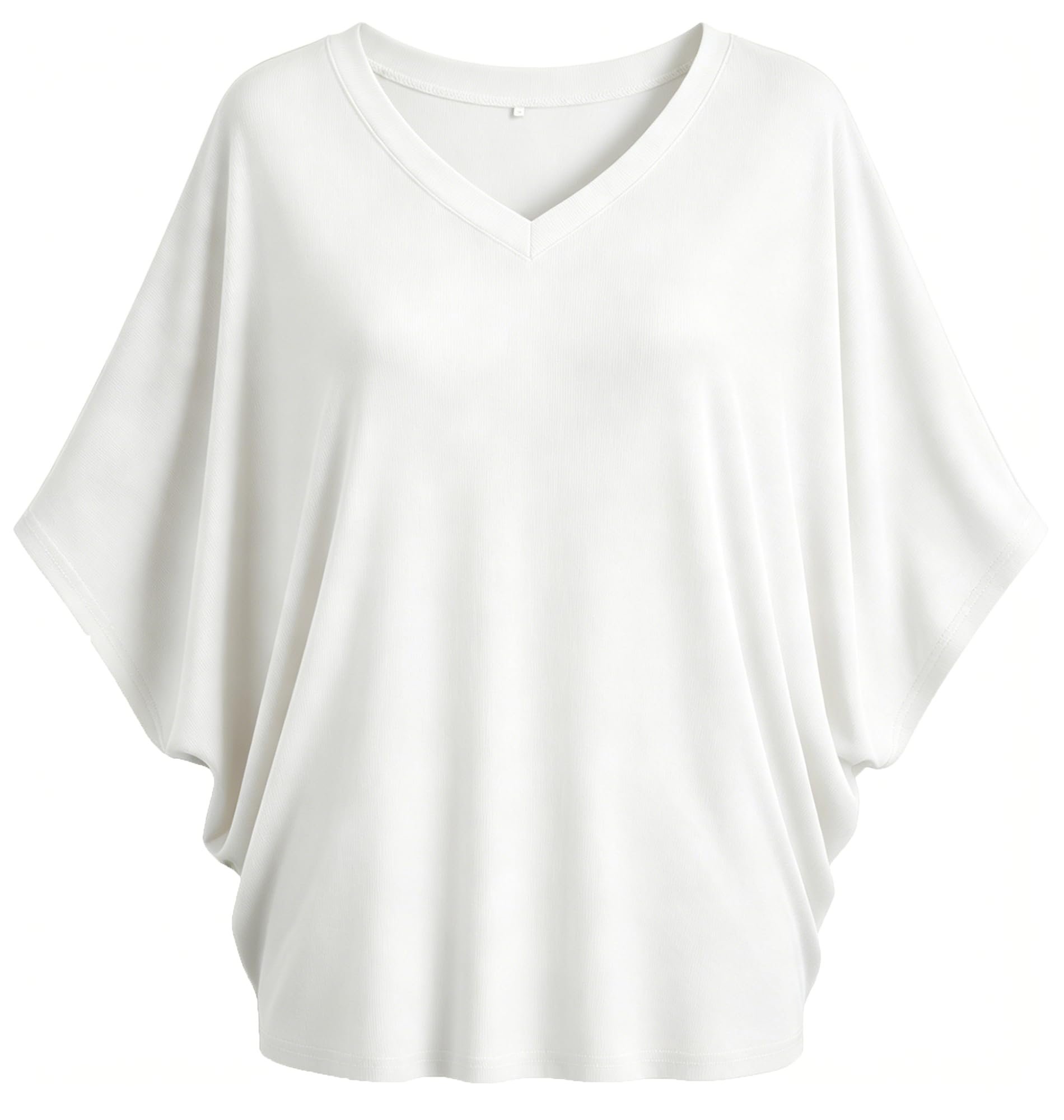 White batwing tee tucked into pink tiers — Ckikiou Oversized Summer V Neck Short Sleeve Batwing T-Shirt Top for Women