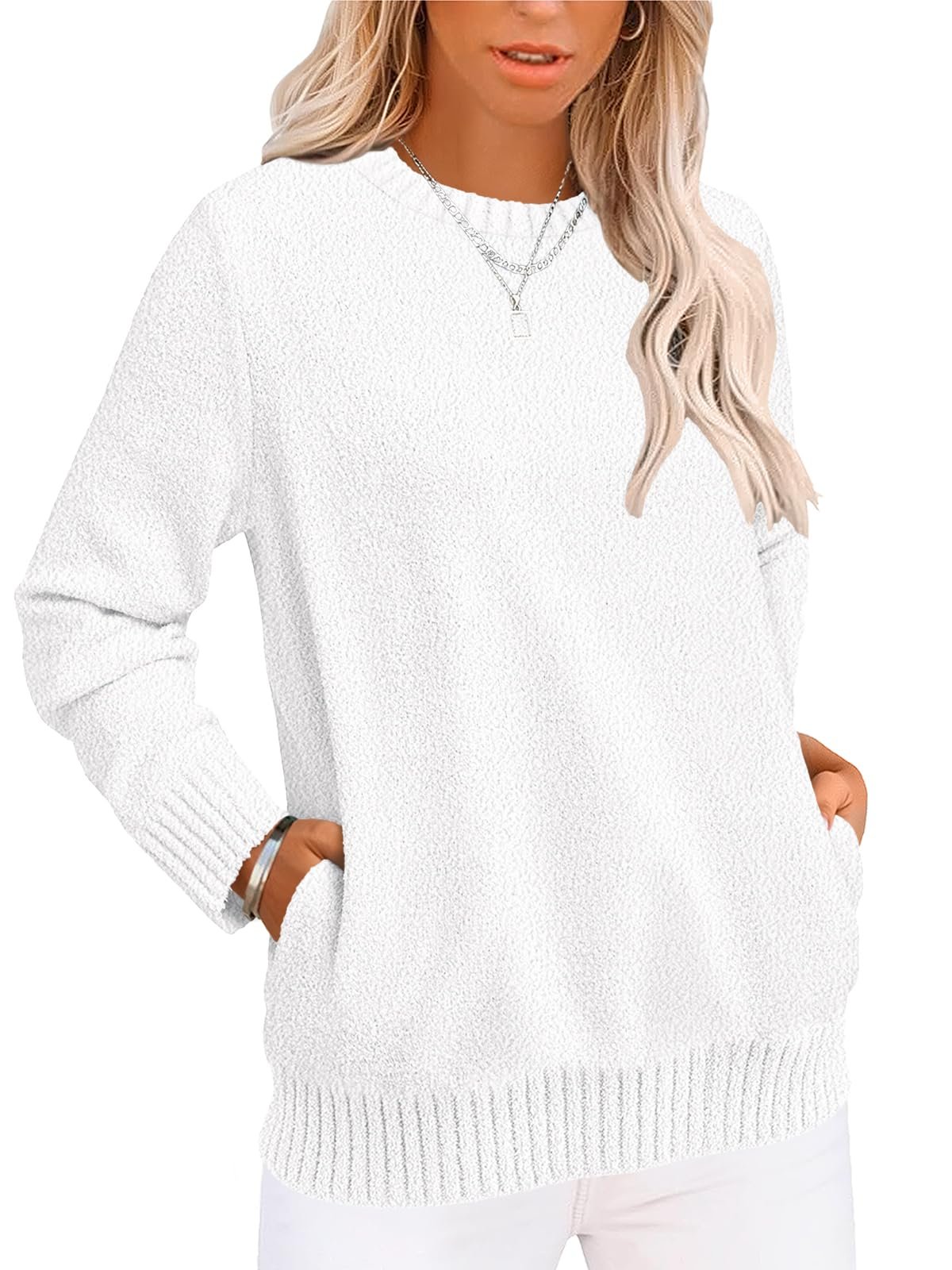 The wrap skirt drapes in a soft diagonal fold — Gkbk Sweaters for Women Lightweight Fuzzy Knit Soft Chunky Pockets Tops