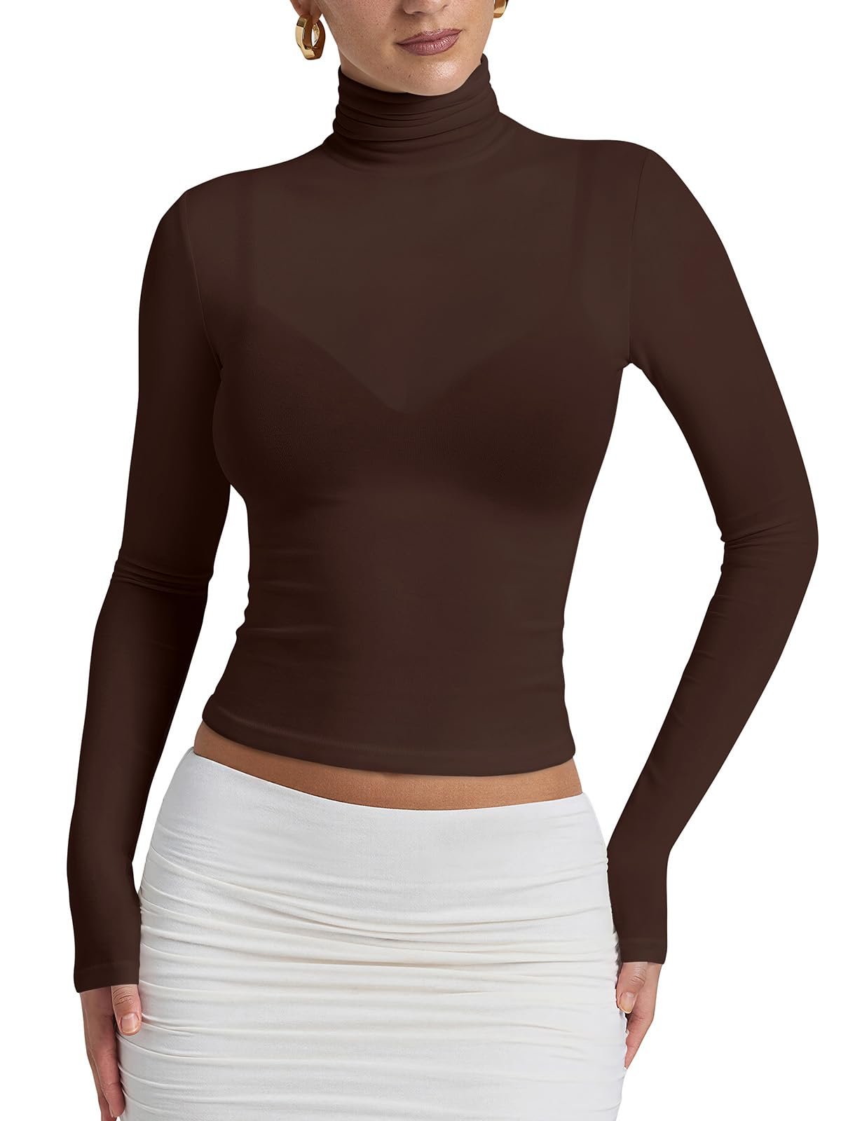 Emerald bloomers layered with lace and mesh — Pinkmstyle Womens Long Sleeve Turtleneck Tops Dressy Date Night Outfit