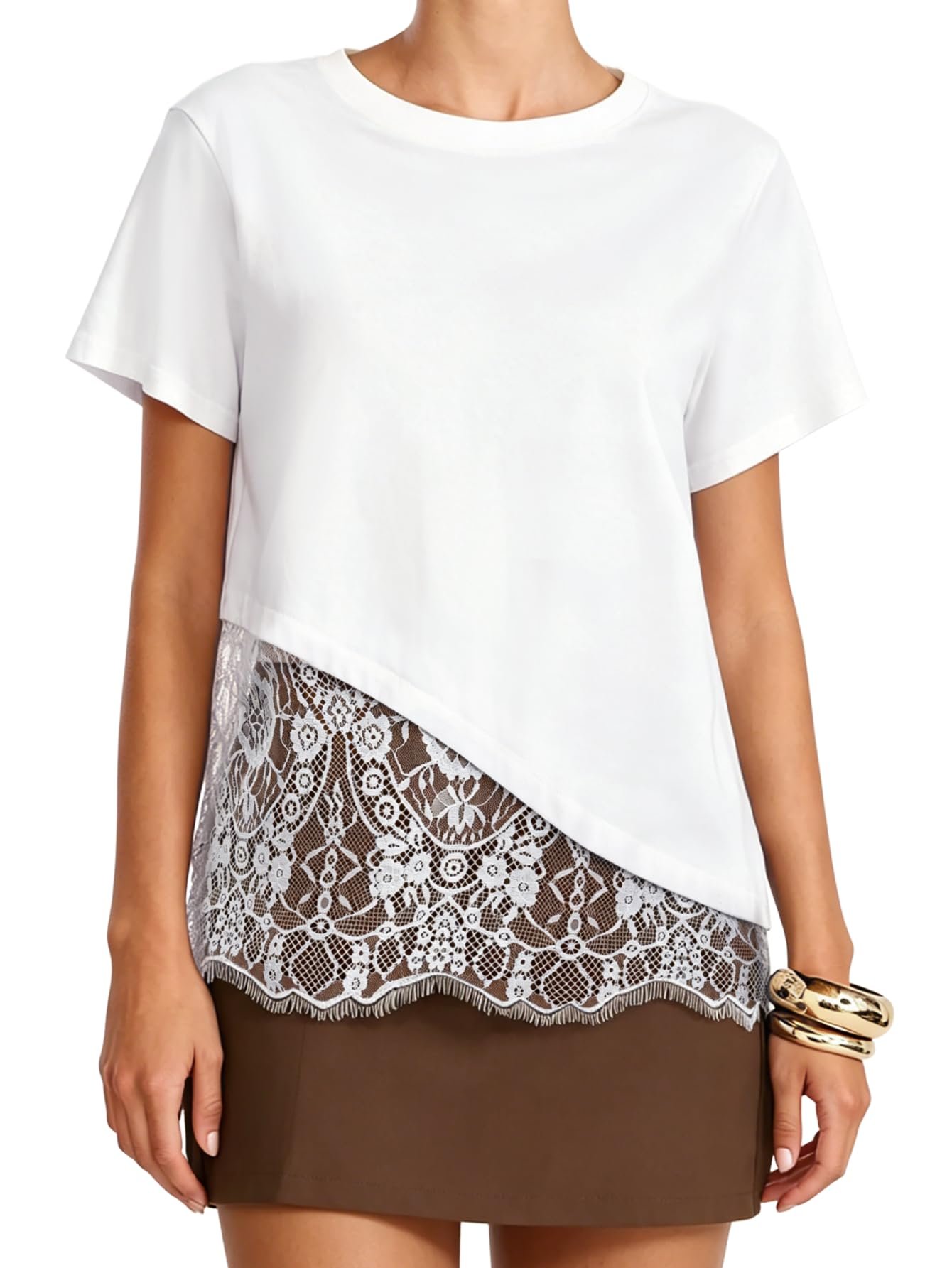 High pressure, low-effort T-Shirt — Laotepo Women's Lace Patchwork Tops Cotton Short Sleeve T Shirts
