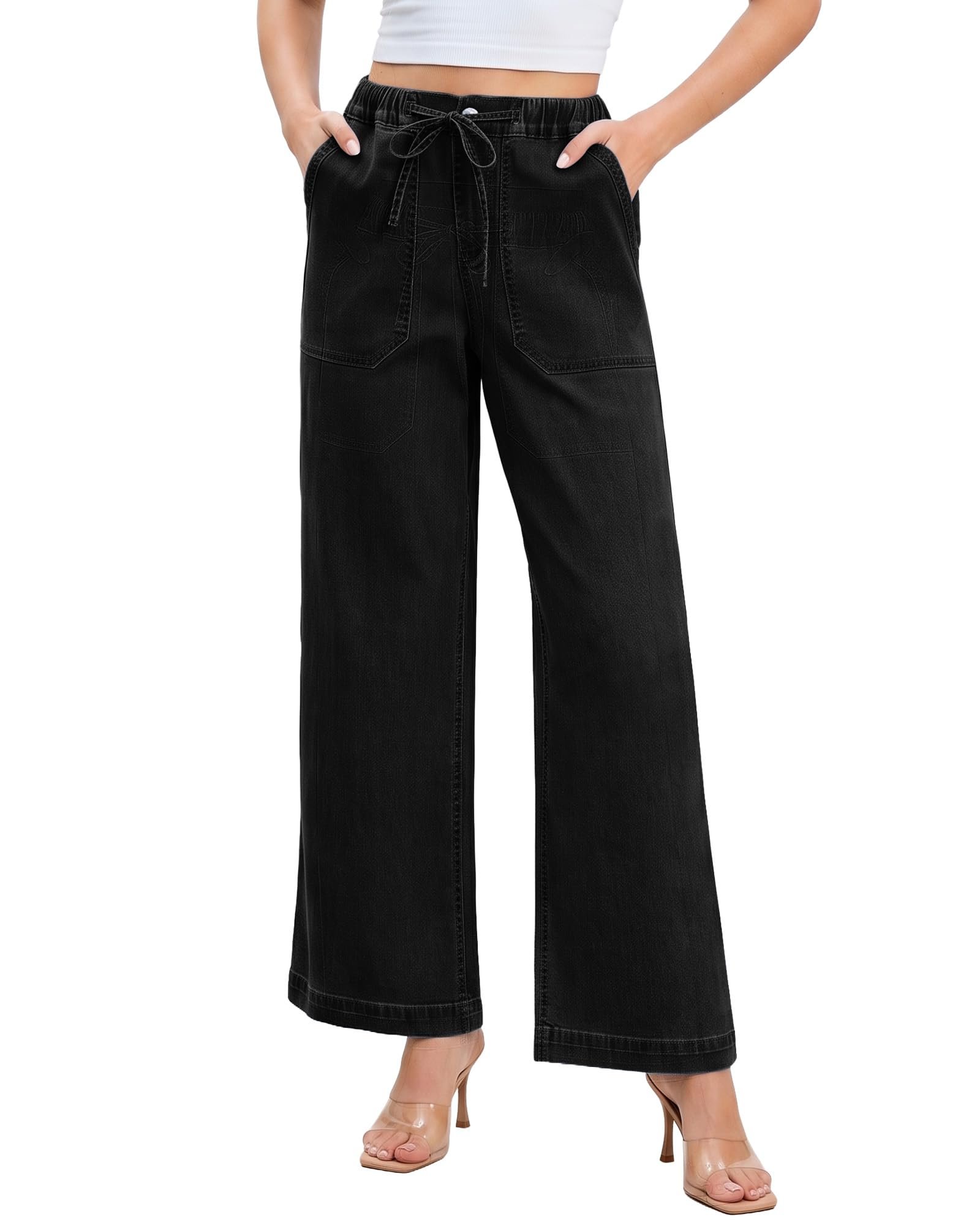 A well-suited punchline featuring Lightweight T-Shirt — Vetinee Wide Leg Jeans for Women Elastic High Waisted Stretchy Denim Pants