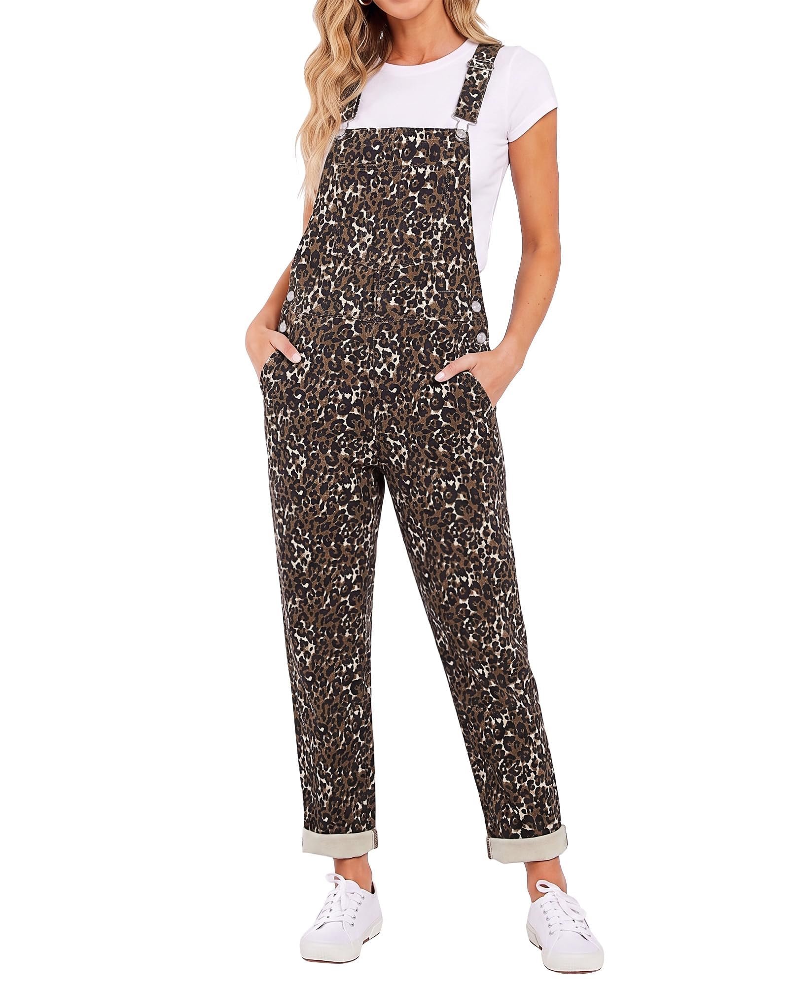 Jeans made getting dressed suspiciously easy — Luvamia Leopard Denim Overalls Straight Leg Cheetah Jean Jumpsuit for Women